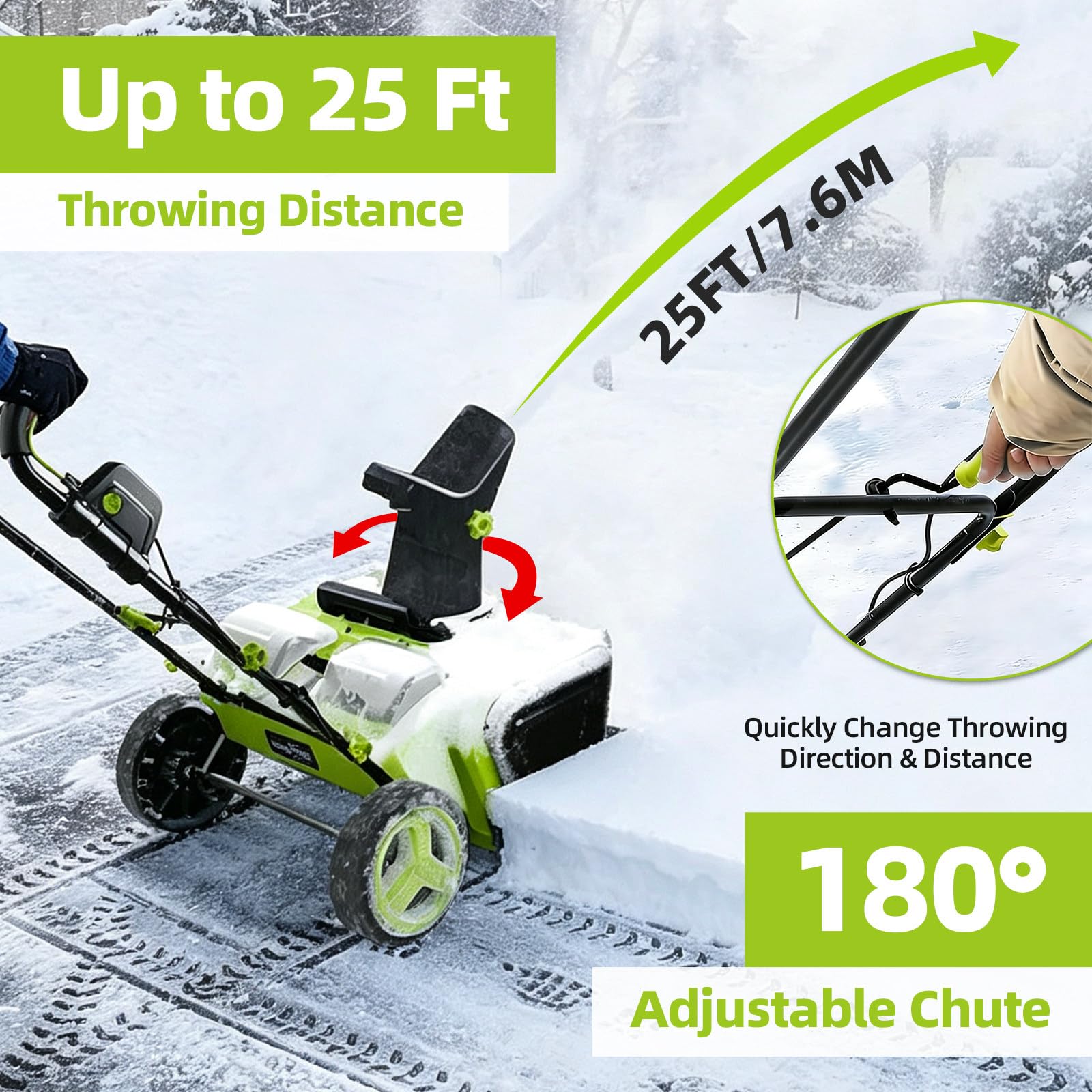 Quitanieves a Batería 40V Litio, Rueda Quitanieves Eléctrico 3500W con Descarga Ajustable, LED y Diseño Ligero para Nieve,para Propietarios de Vivienda 4Batteries