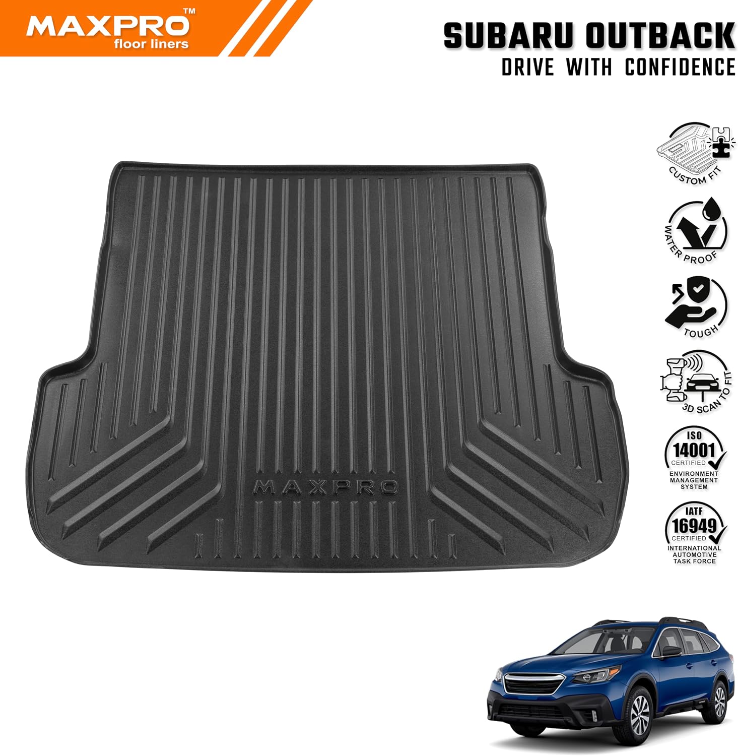 Premium MAXPRO All Weather Cargo Mat Compatible with Subaru Outback 2022-2026 | Rear Trunk Liner Custom Fit | Waterproof Heavy Duty Cargo Tray Interior Floor Protection Floor Mat (4th Row)