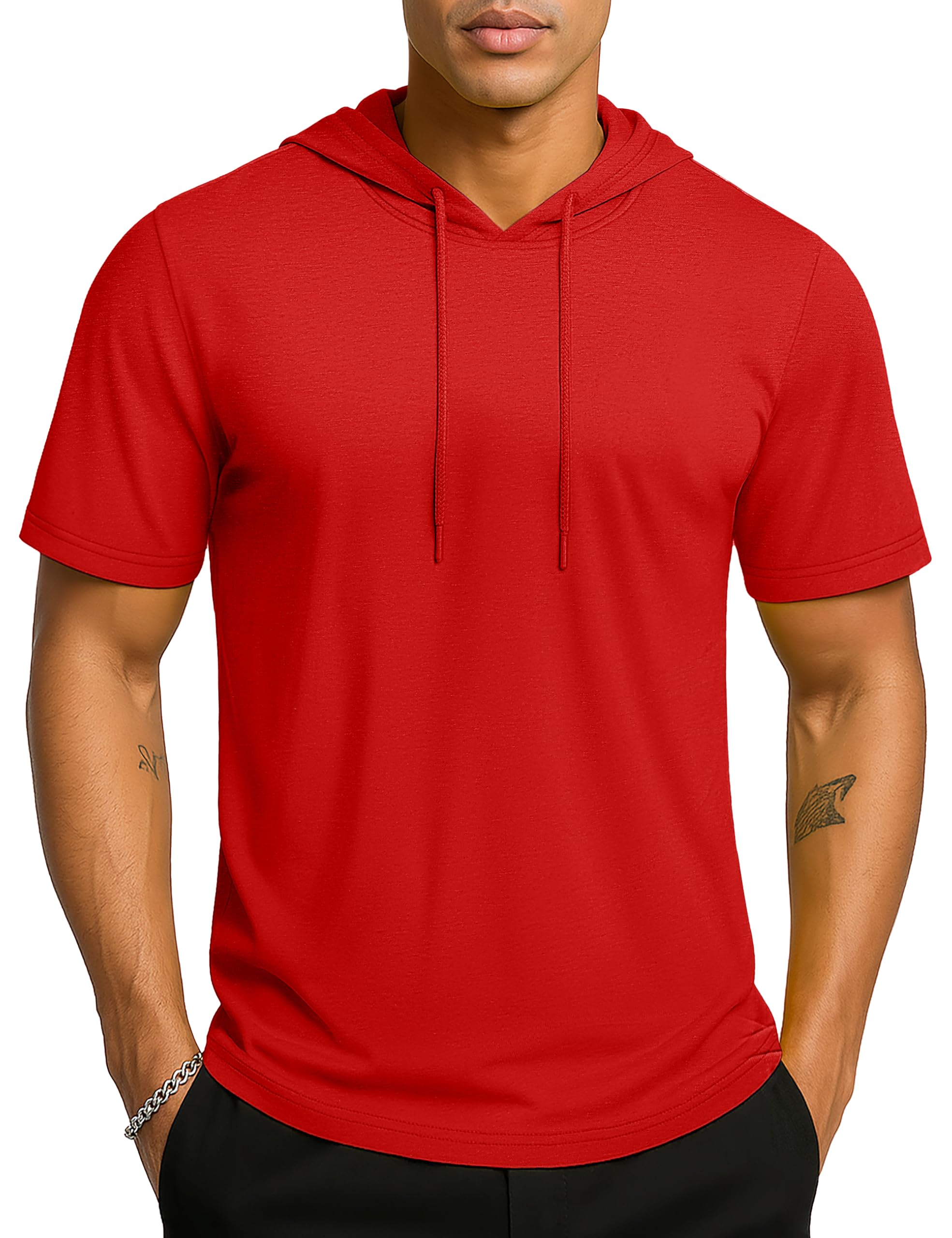 TACVASEN Short Sleeve Hoodies for Men Cotton Hoodies Summer Sweatshirt Lightweight Breathable Workout Shirts Pullover