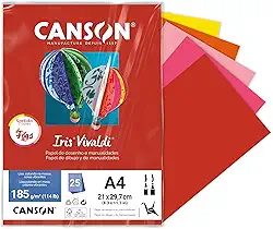 CANSON Iris Vivaldi, Papel Colorido A4 Sortido em Pacote de 25 Folhas Soltas, Cores Fogo, 185 g/m²