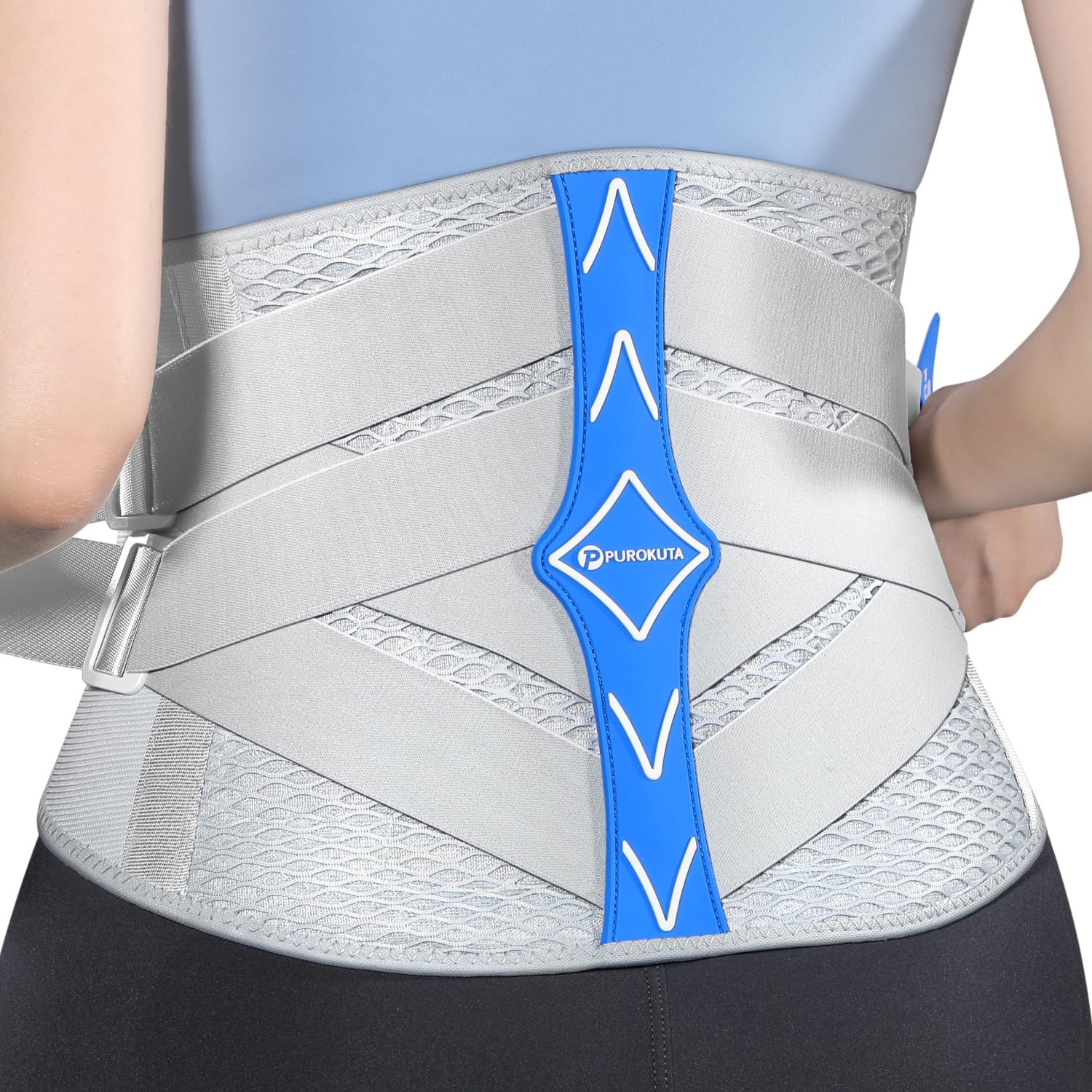 Ergonomical Back Brace for Lower Back Pain with Lumbar Pad,Lumbar Support Belt for Men Women,Adjustable Back Support Brace for Heavy Lifting & Work,Sciatica, Scoliosis, Herniated Disc,White/Blue,Large (Waist:40.2"-47.2")