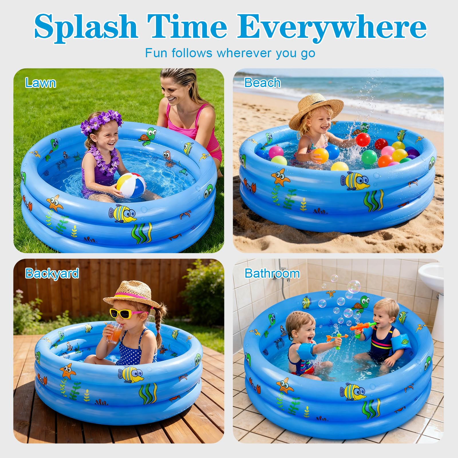 Planschbecken Ø100cm,Aufblasbarer Pool,Aufblasbares Planschbecken,Schwimmbad Kinder,Planschbecken für Kinder,Kinderplanschbecken,Aufblasbares Kinderpool für Zuhause,Outdoor,Garten,Strand,Balkon (Blau)