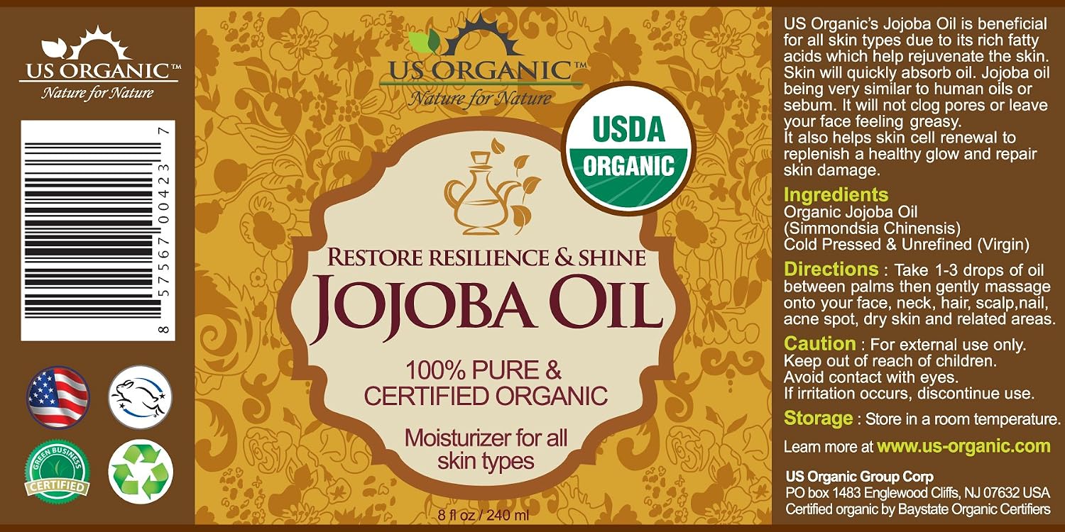 US Organic Jojoba Oil, USDA Certified Organic,100% Pure & Natural, Cold Pressed Virgin, Unrefined, Haxane Free, Sourced from Middle East directly (Large (8oz, 240ml)) image 3