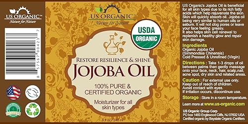 Miniatura 3 de 1Aceite de Jojoba Orgánico con certificado orgánico por USDA 100 puro y natural Virgen prensado en frío sin refinar Botella De Vidrio ámbar con