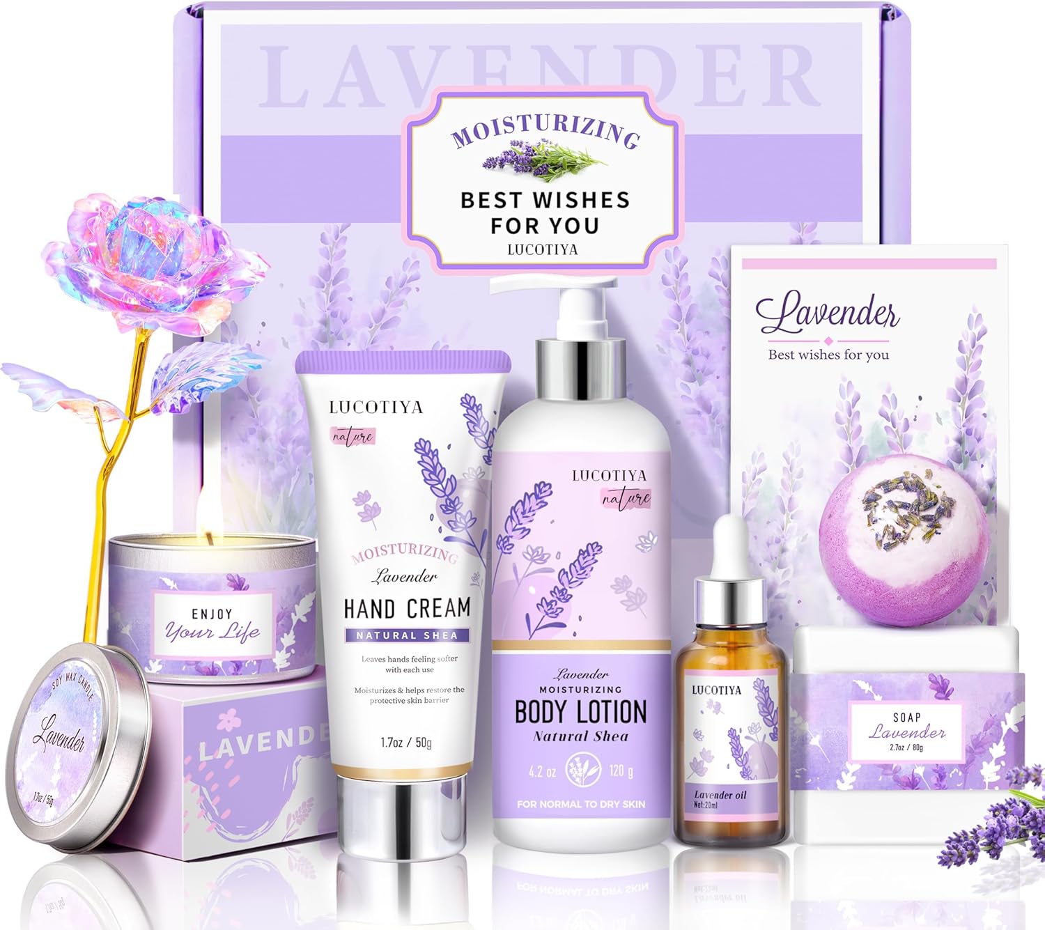 Complete lavender spa bath and body gift basket for women