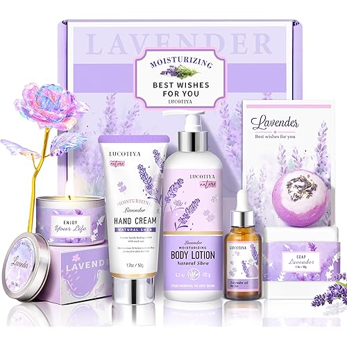Lavender Spa Bath and Body Gift Set - Relaxing Self Care Baskets for Women - Birthday Gifts for Her, Sister, Mom, Wife