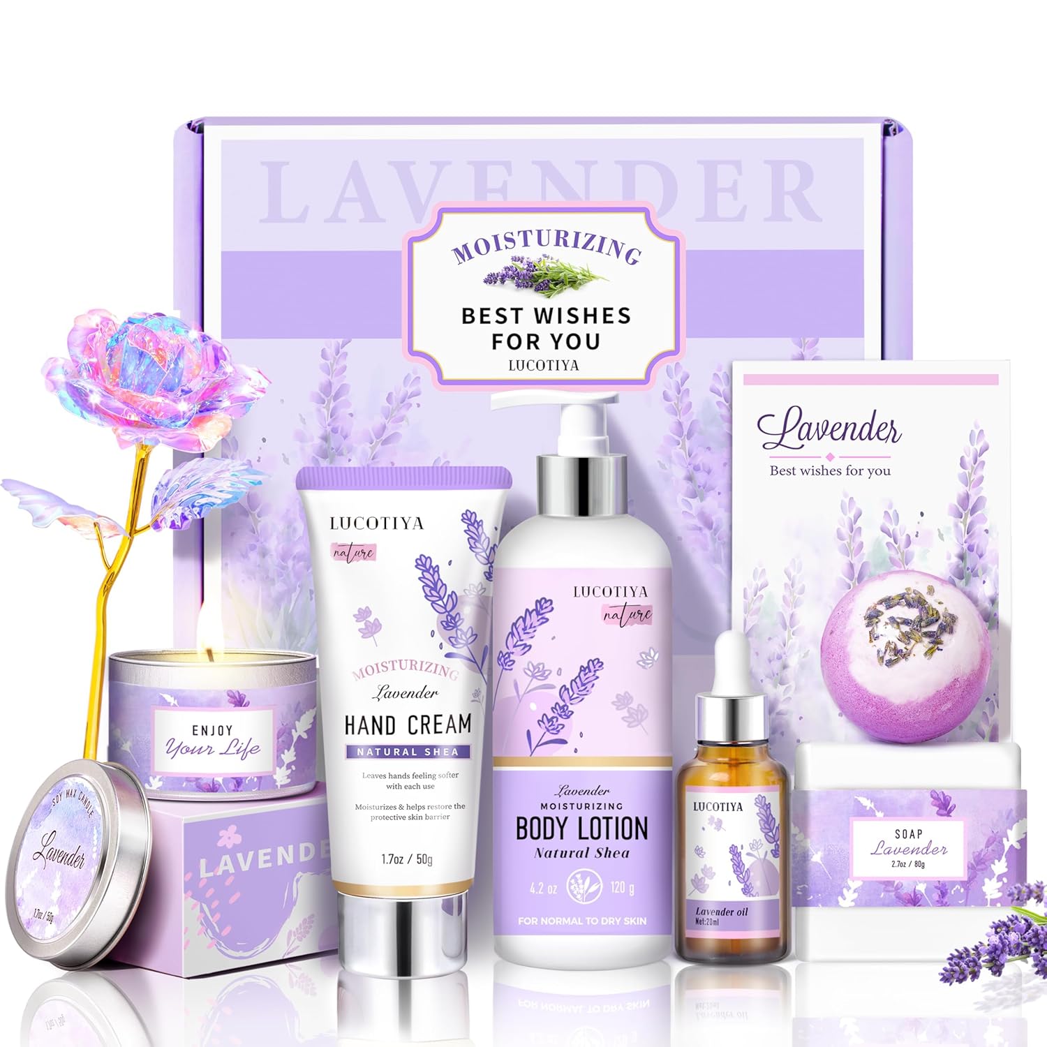 Lavender Spa Bath and Body Gift Set - Relaxing Self Care Baskets for Women - Birthday Gifts for Her, Sister, Mom, Wife