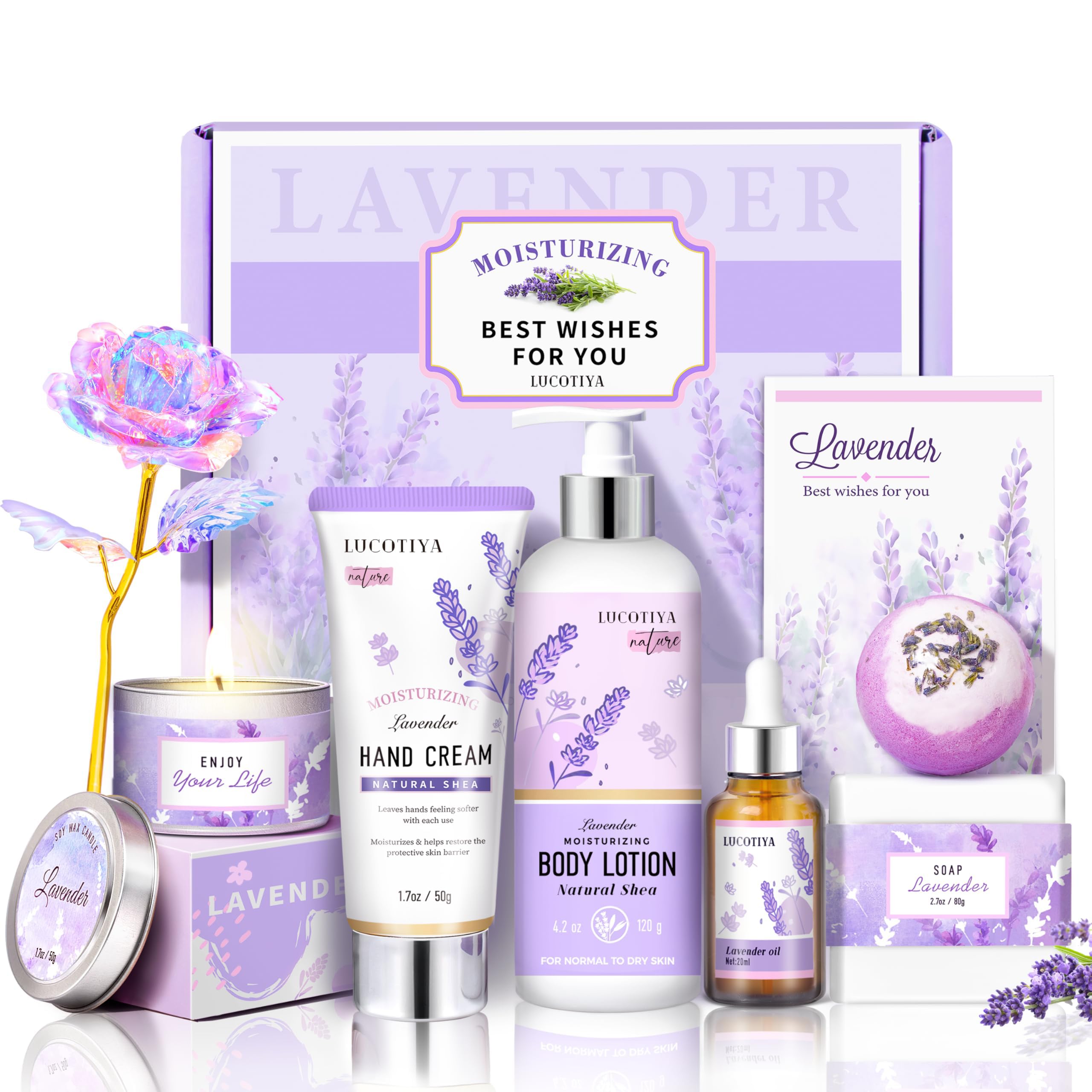 Lavender Spa Bath and Body Gift Set - Relaxing Self Care Baskets for Women - Birthday Gifts for Her, Sister, Mom, Wife