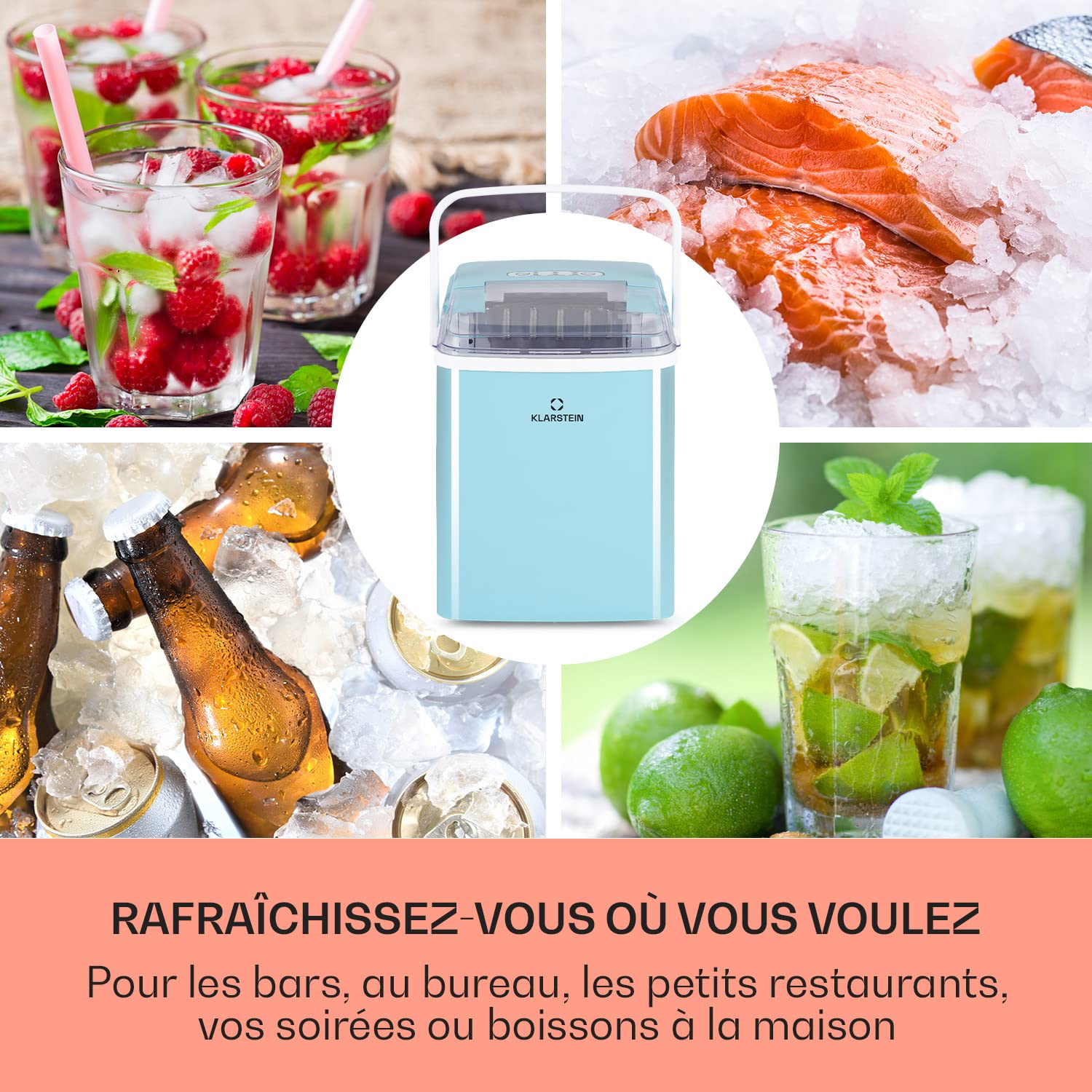 Klarstein Arctic Porter - Machine à glaçons 12kg / 24h, 2 tailles, temps de production 12kg de Glacons, réservoir d'eau de 2 l, écran LCD, minuterie, poignée, sans BPA