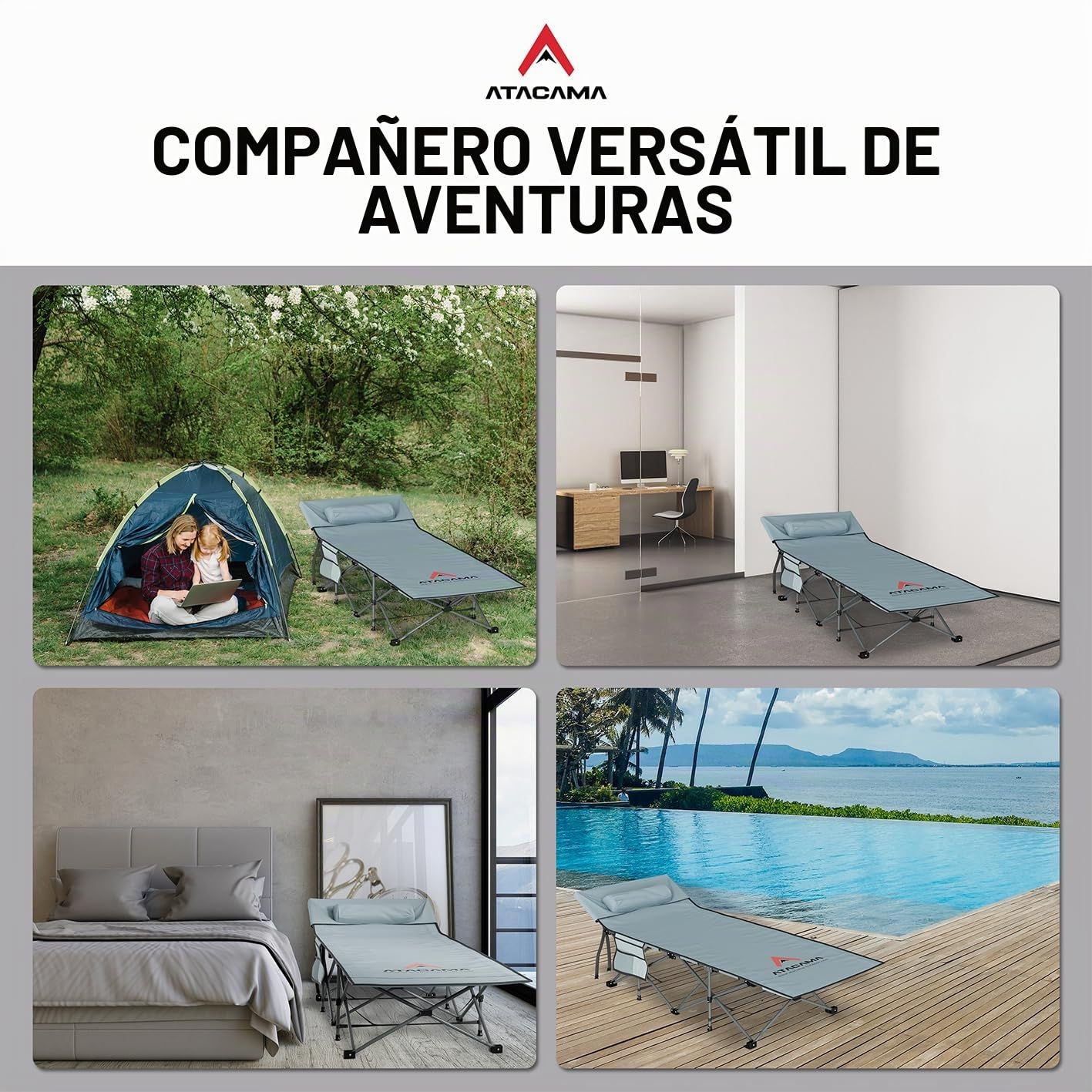 Atacama Cama Plegable Camping Cama Camping Ultraligera - catre Camping Plegable Ideal para Aventuras al Aire Libre y como Tumbona - Cama portátil XXL cómoda, camastro