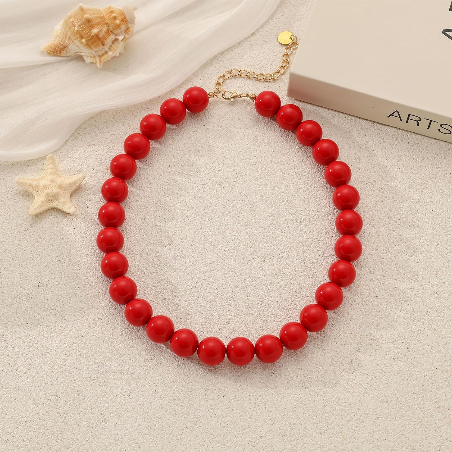 Chunky Beaded Necklace for Women 16mm Colorful Boho Bead Choker Necklace Trendy Statement Handmade Acrylic Beads Summer Beach Jewelry