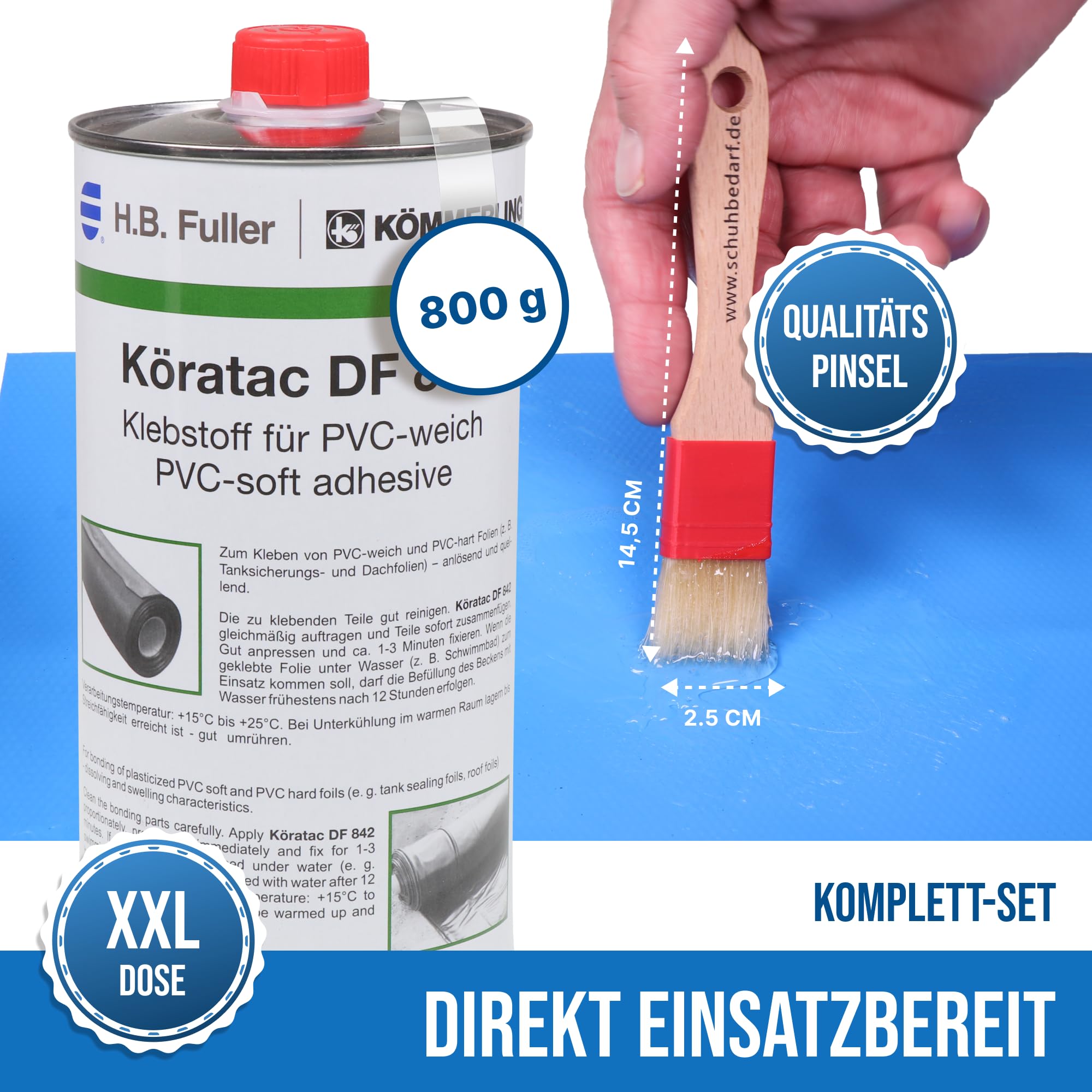 PVC Teichfolienkleber 800g – Kaltschweißmittel für Weich-PVC – Teichfolie reparieren & verbinden – für Poolfolie, Planen & Dachfolie – wasserdicht & dauerhaft – inkl. Pinsel