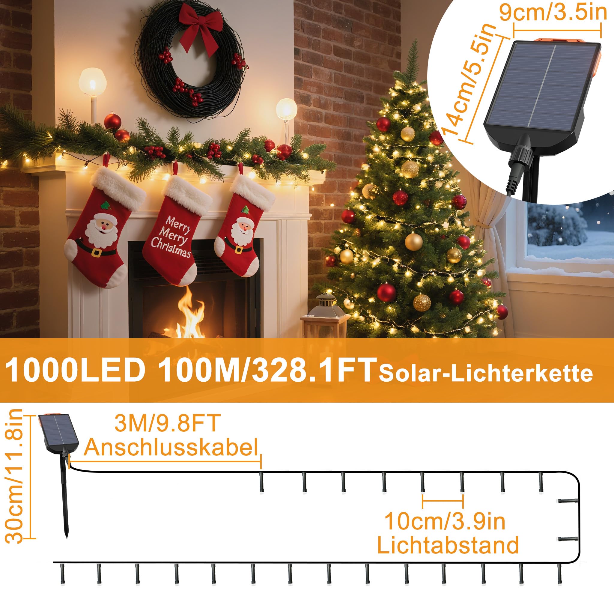 Aufun Luci Solari da Esterno, 1000 LED Luci ad Energia Solare Impermeabile Bianco Caldo 8 Modalità Luci con Telecomando per Festa in Giardino Balcone Terrazza Decorazione Domestica (100m)