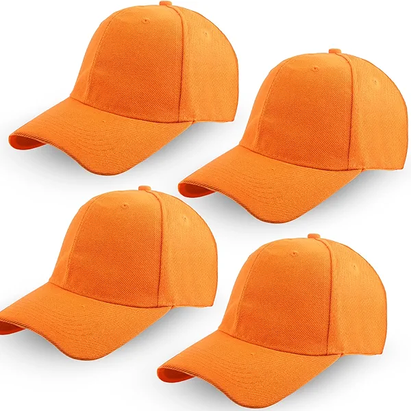 Skyebed 4 Pack Plain Baseball Caps Orange Trucker Hats Adjustable DIY Baseball Caps for Adult Men Women Riding Outings Camping Outdoor Sport