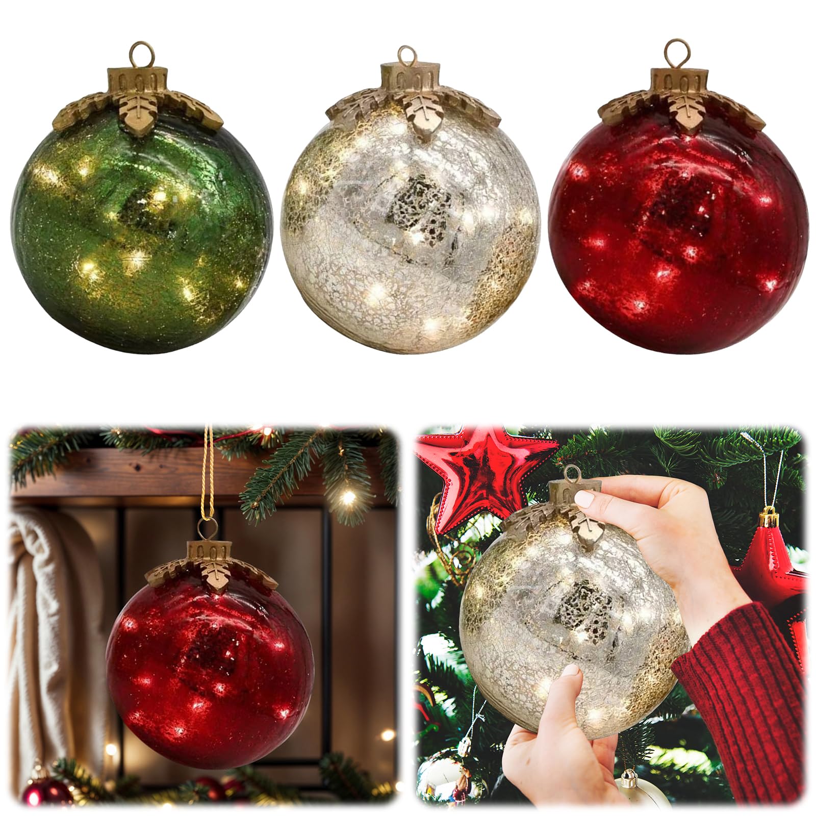 Adornos navideños para Mesa de Vidrio, Globos de Cristal con iluminación preconectada y Temporizador, centros de Mesa Decorativos para el hogar en Mantel o Mesa de Comedor, Ideales para Las Fiestas
