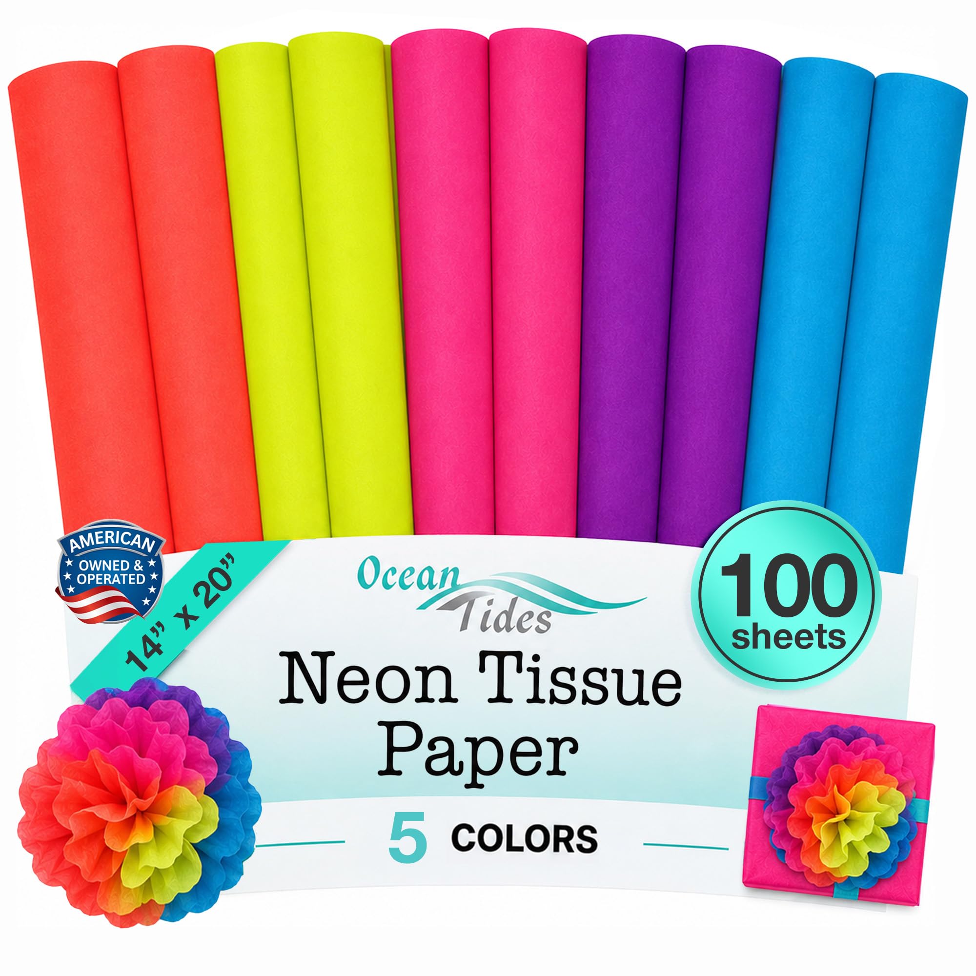 Tissue Paper for Gift Bags - Neon, 100 Sheets 14x20in Wrapping Paper