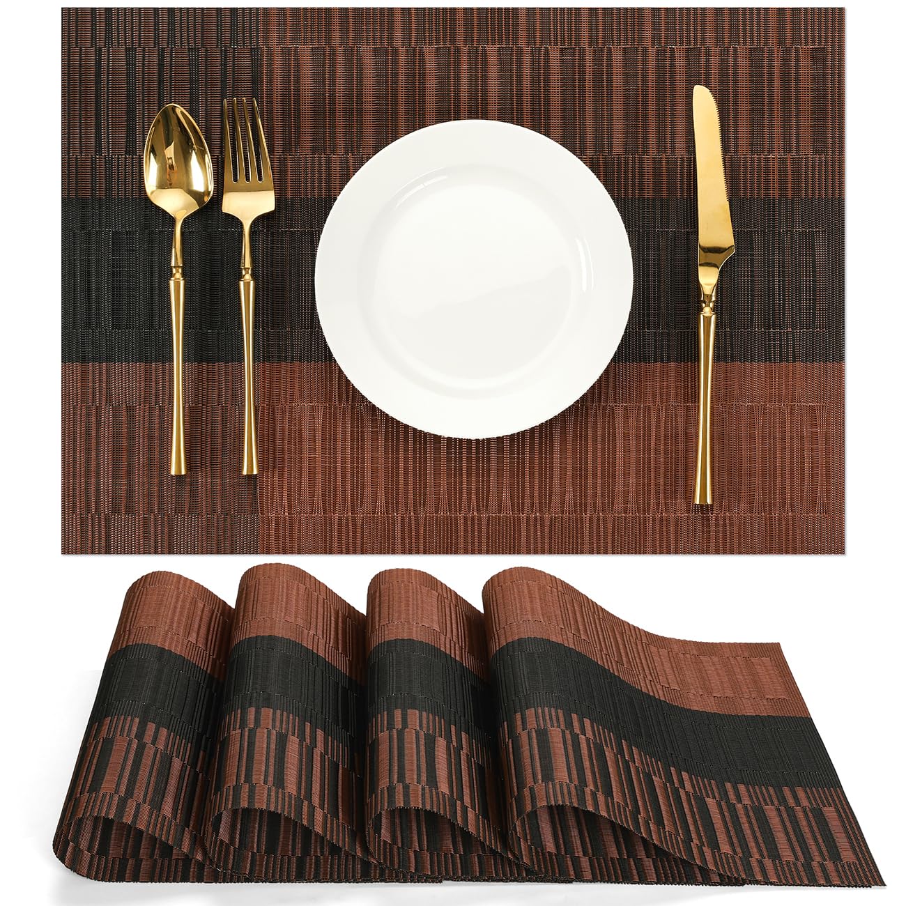 Chitomars Tischsets Abwaschbar 4er Set, Platzsets Abwaschbar PVC Hitzebeständig Tischset Outdoor Vinyl Gewebte Platzdeckchen für Häuser Restaurants Hotel Tischdekos