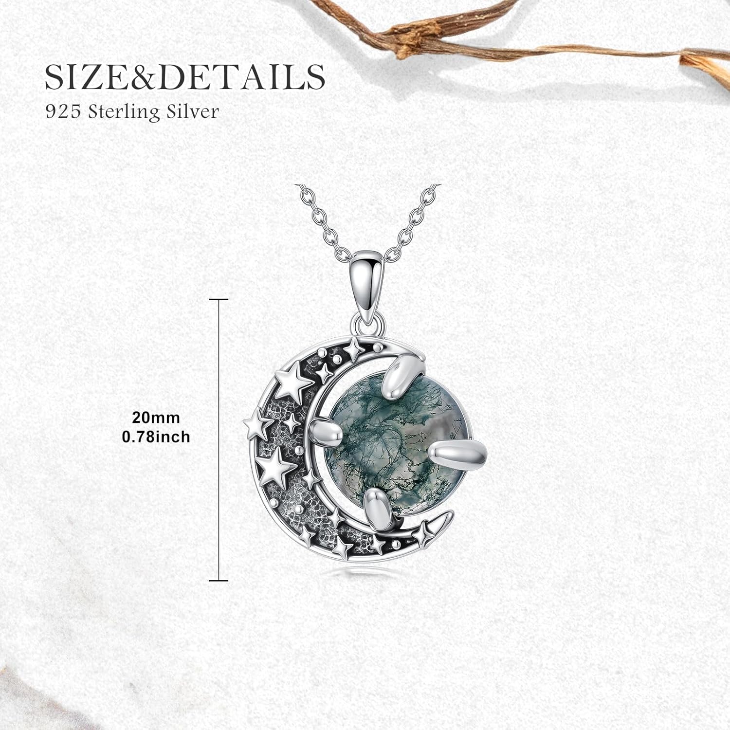 Nature Moss Agate Necklace for Women 925 Sterling Silver Stars Moon Phase Green Moss Agate Pendant Jewelry Gift for Birthday - Image 4