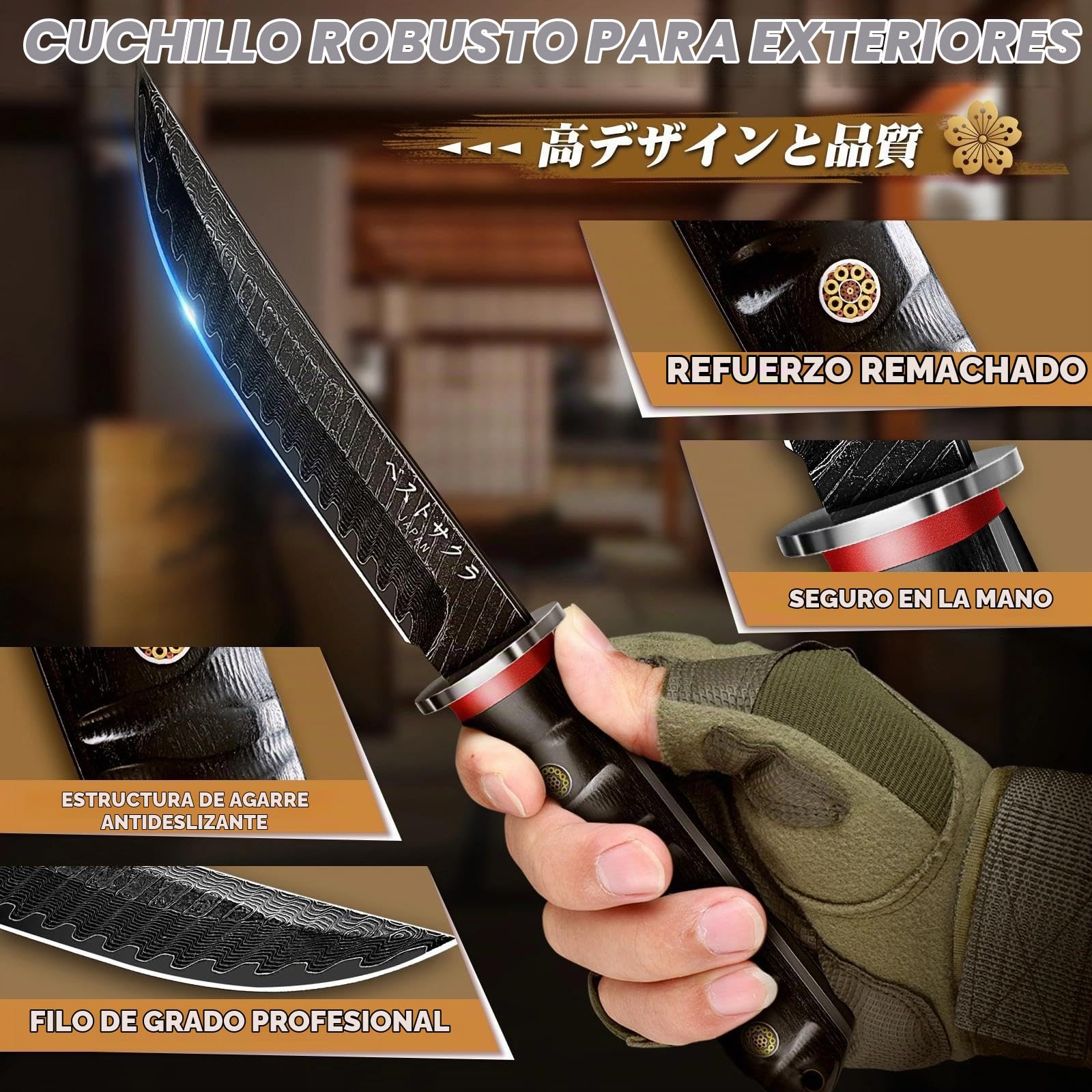 PURPLEBIRD Cuchillo Camping Acero Carbono para Outdoor y Supervivencia | Cuchillo resistente para camping, senderismo y actividades al aire libre.