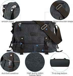 Messenger Bag for Men,Water Resistant Unisex Canvas Shoulder Bag