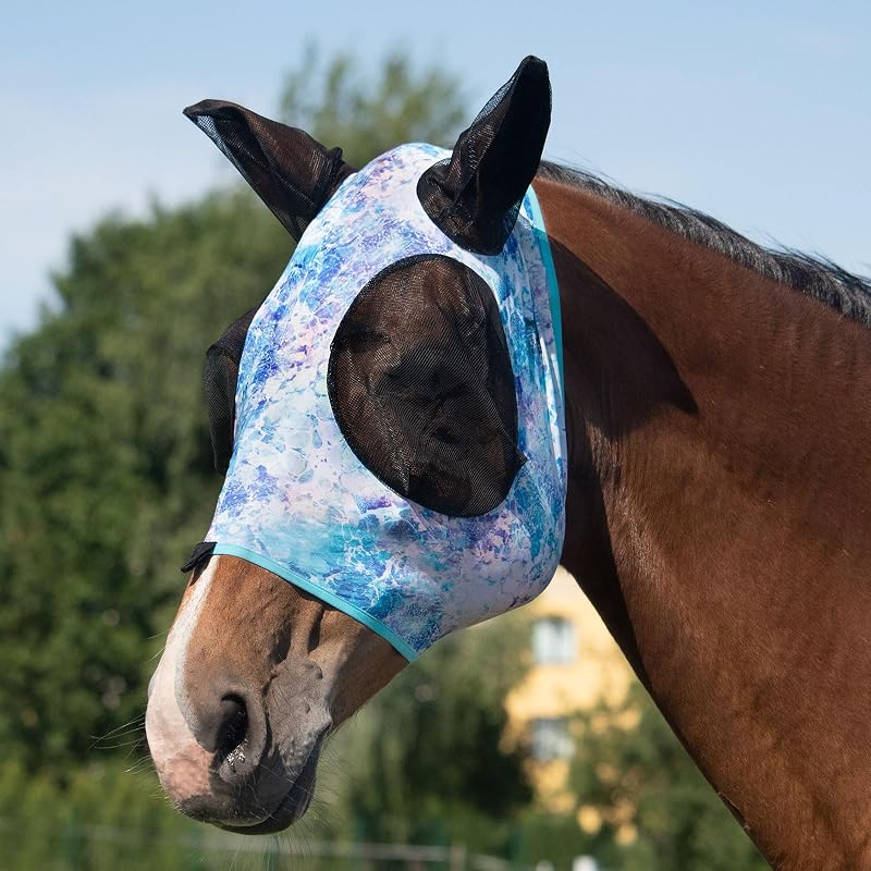 Máscara contra moscas para cavalos Harrison Howard com proteção UV e espaço ampliado para os olhos Pastel Mix, tamanho Cob (Médio)