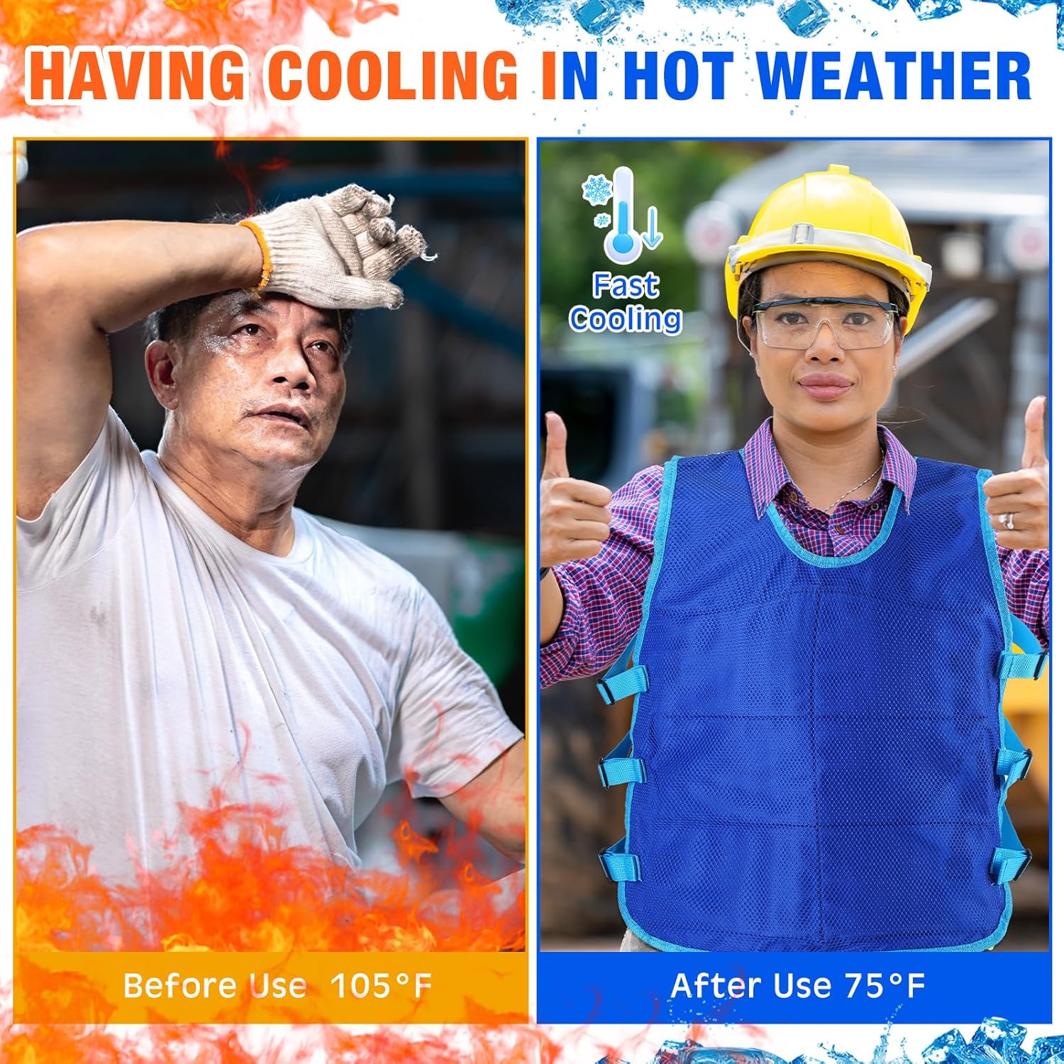 Hicarer 4 Pcs Cooling Vest for Men with 48 Ice Bag Adjustable Ice Vest Suit Heat Relief Cool Jacket for Hot Weather Working - Image 3