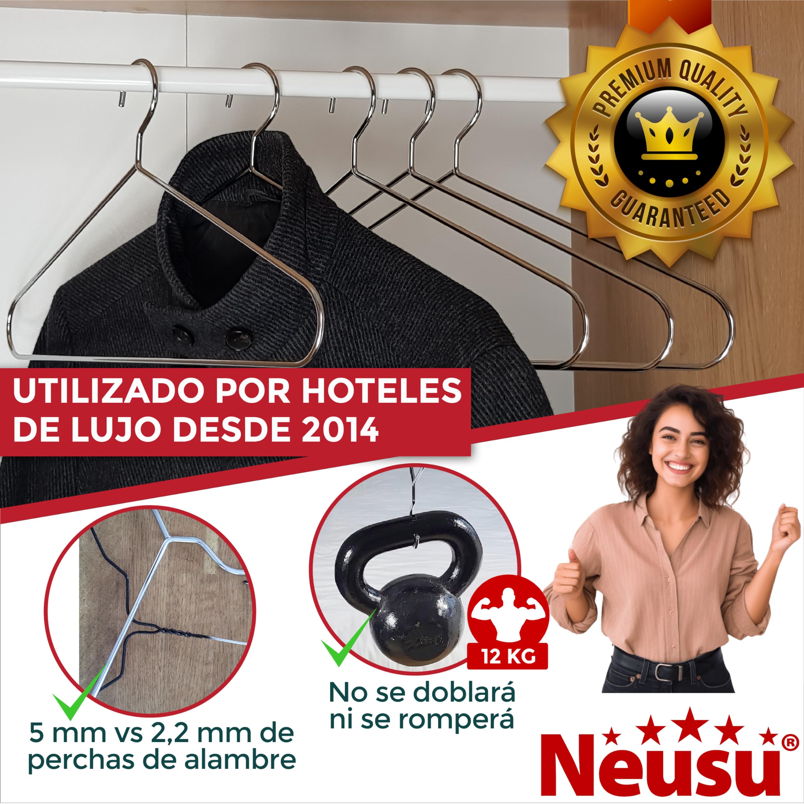 Neusu Perchas resistentes para armario (10) – 5 mm de metal utilizado por hoteles de primera calidad