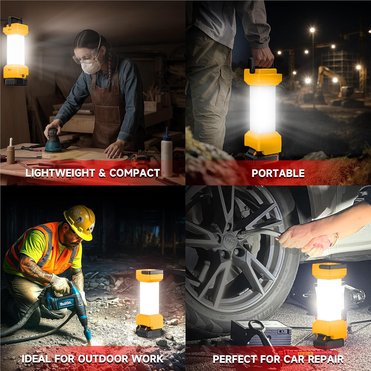 2900LM Led Work Light for Dewalt 20V MAX Battery Portable Camping Light Rechargeable, Flood Light with Type-C 20W Fast Charging, Shockproof Lighting, Low-Voltage Protection( NO Battery)