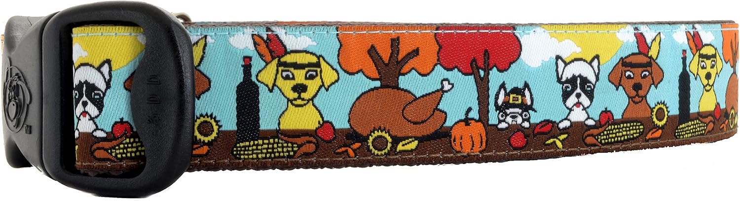 3 Dirty Dawgz Exclusive Adjustable Pilgrims and Indians Thanksgiving Dog Collars for Medium Large and X-Large Dogs (XL)
