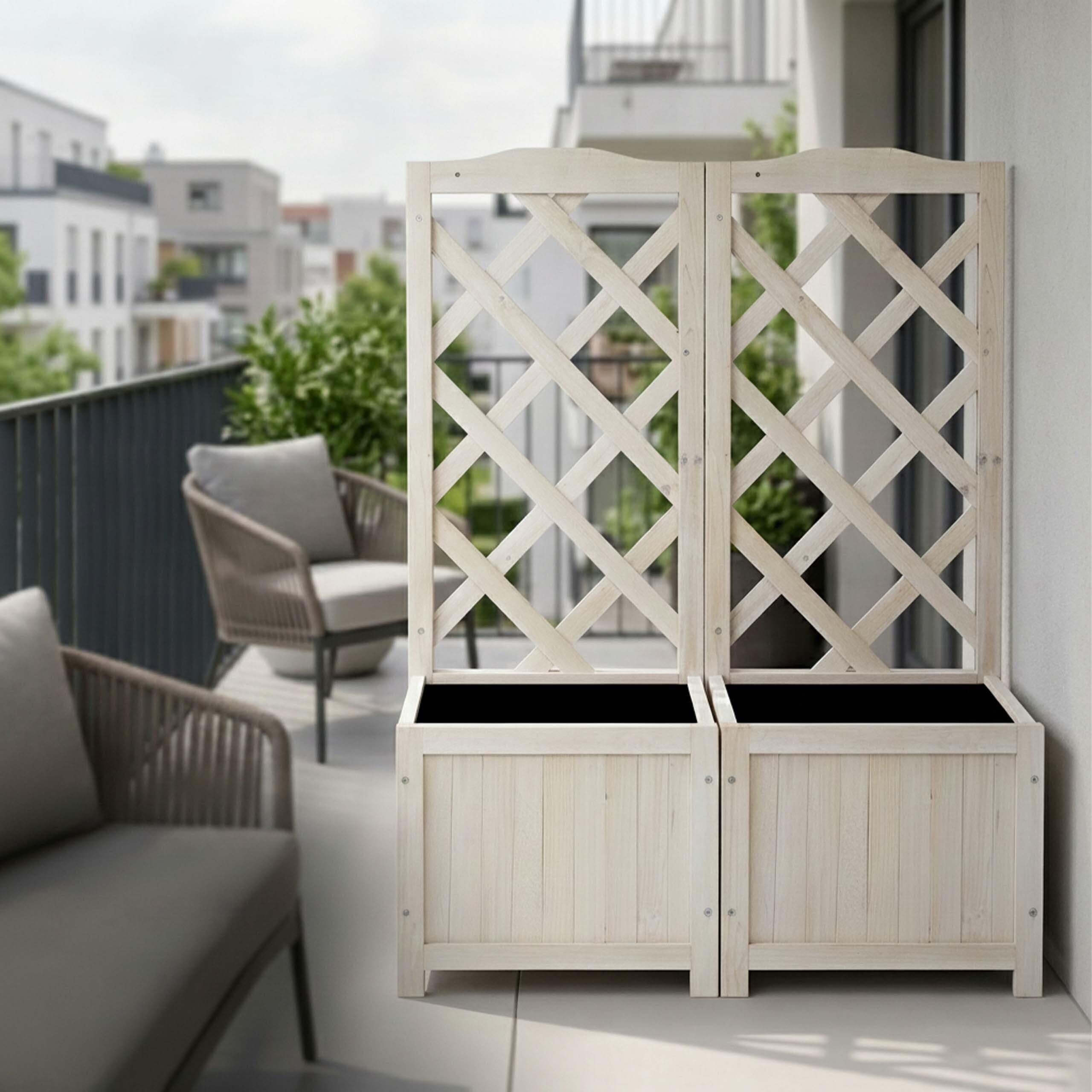 Relaxdays Fioriera con Spalliera, Impermeabile, in Legno, per Balcone, Giardino, Rose, Portavasi 20 l, 90 cm, Bianco