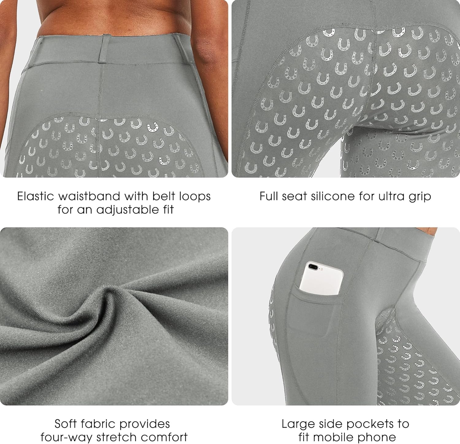 FitsT4 Sports Women's Full Seat Riding Tights Active Silicon Grip Horse Riding Tights Equestrian Breeches - Image 4