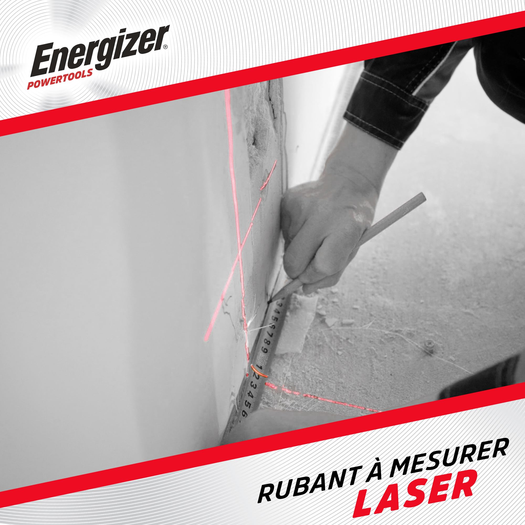 Energizer - Télémètre Laser 2 en 1, Mètre Laser 40m & Ruban à Mesurer 5m, Écran LCD, Rechargeable USB-C, Mètre à Ruban Laser Numérique Mesureur de Volume - Batterie Longue durée