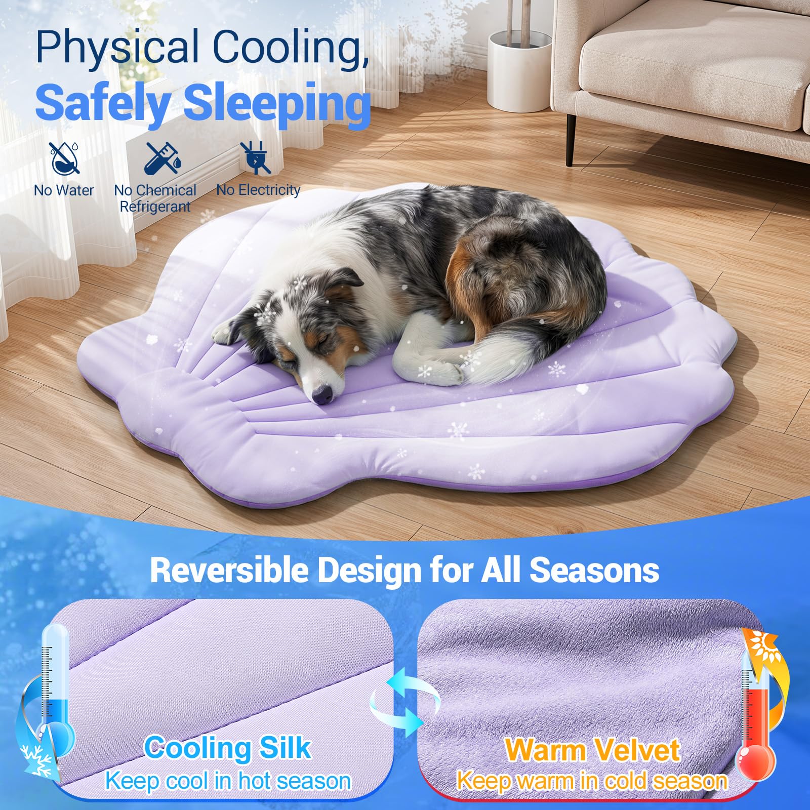 Tapis Rafraîchissant pour Chien 120 × 120 cm Grand, Q-Max>0,5 Tapis Auto-Refroidissant, Double Face Frais & Chaud pour Été, Cage, Lavable en Machine, Lit Frais Chat, sans Gel, Macaron Violet