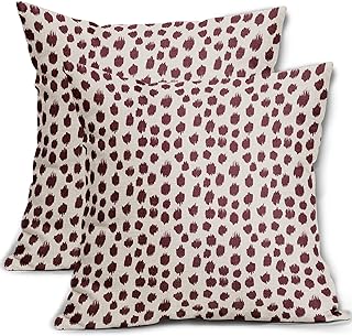 Burgundy Cream Pillow Covers 18x18 Set of 2 Boho Design Polka Dot Throw Pillows Modern Brush Strokes Print Decorative Outdoor Pillowcase Square Cushion Cover Linen Pillow Case for Home Sofa Couch Bed