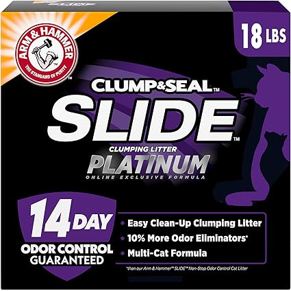 ARM & HAMMER Clump & Seal SLIDE Platinum Multi-Cat Clumping Litter, Easy Clean, Superior Odor Control, 18 Lbs