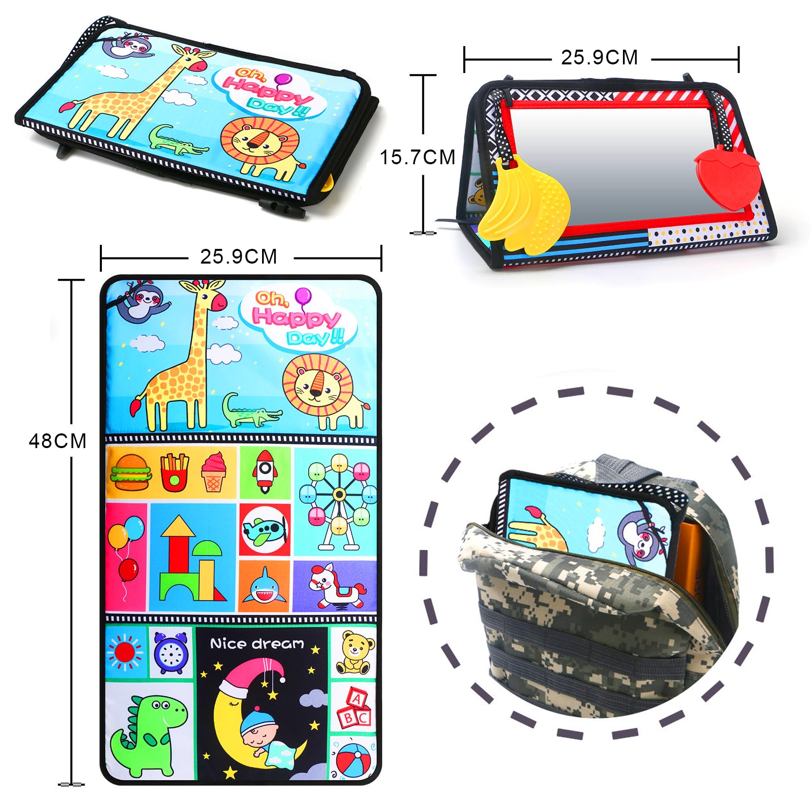 Set De Espejo Y Libro Sensorial 2 En 1 Para Bebés De 0 A 12 Meses – Juguete De Tela Con Espejo Irrompible Y Tarjetas De Contraste Blanco Y Negro, Ideal Para Tummy Time Y Estimulación Temprana