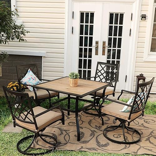 Miniatura 6 de PHI VILLA Mesa de comedor de 37 x 37 pulgadas, mesa de comedor al aire libre con agujero para sombrilla de 1.57 pulgadas, marco de acero con mesa de