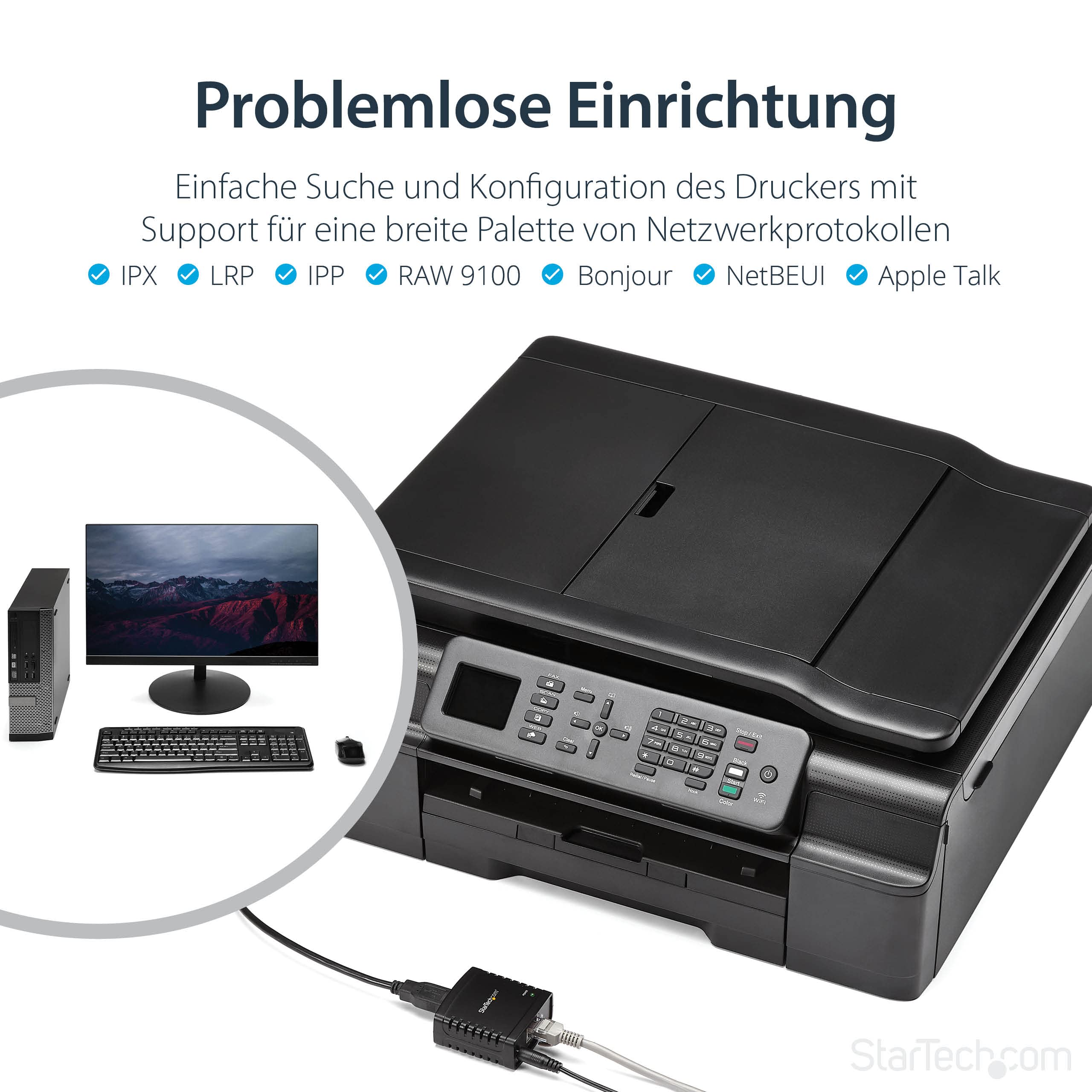 StarTech.com 10/100Mbit/s Ethernet auf USB 2.0 Netzwerk Printserver - Windows 10 - LPR - LAN USB Druckserver Adapter (PM1115U2)