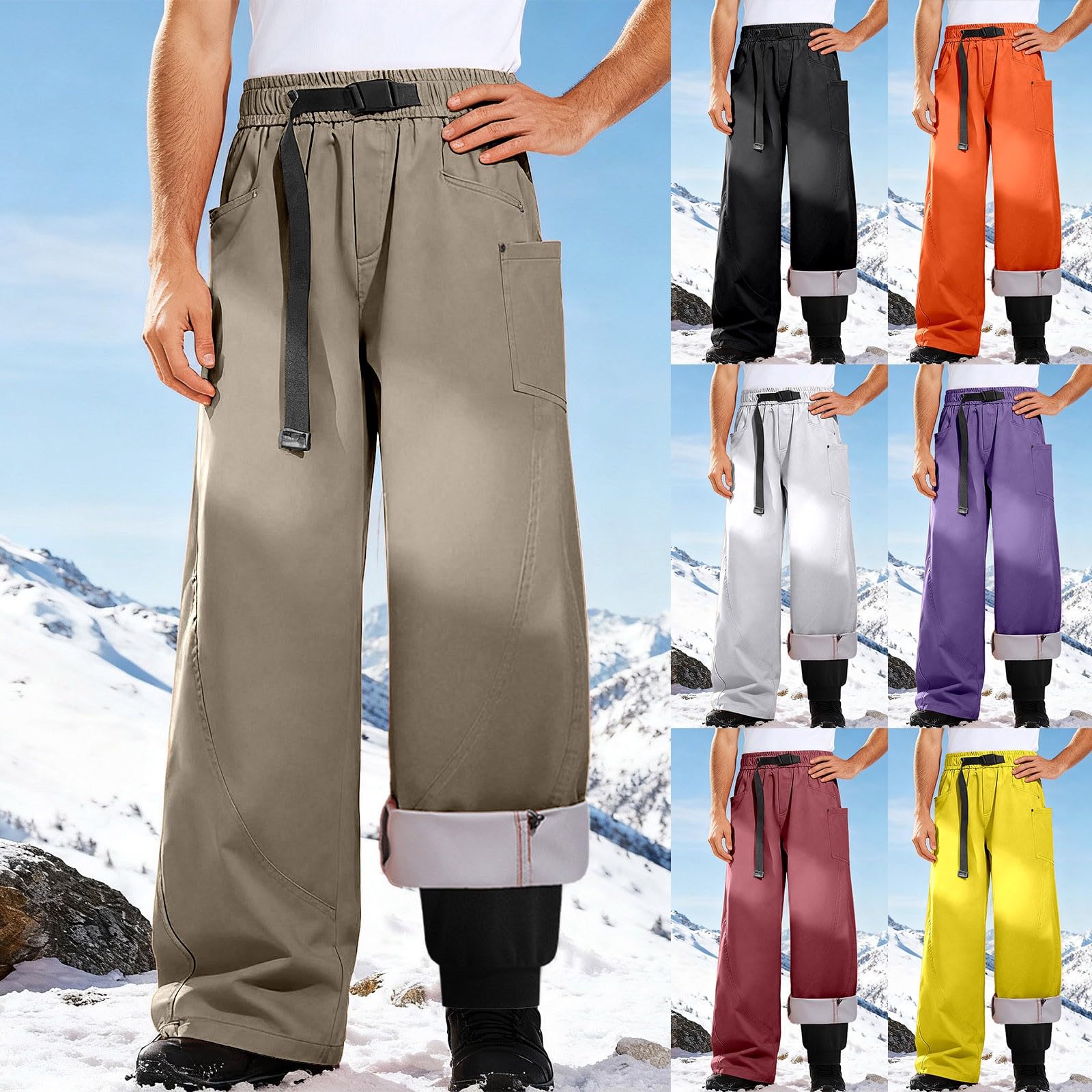 Genérico Pantalones Cargo Hombre con Bolsillos Corte Regular Casual Pantalón Engrosado Pantalones de Trekking de Forro Polar Pantalón Ligero para Exteriores Funcional
