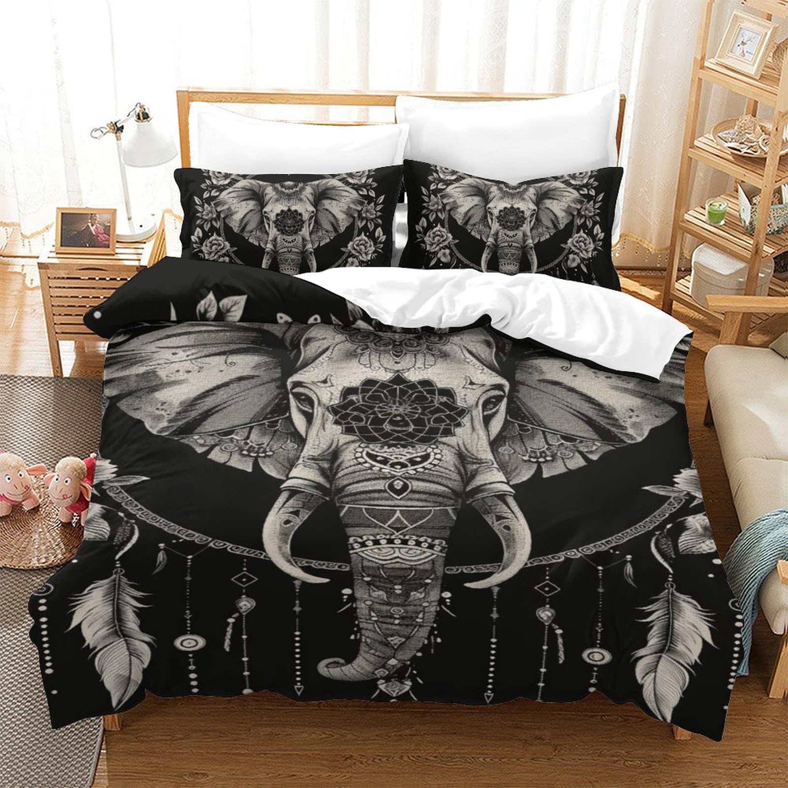 Parure de lit éléphants pour créer un cocon d'aventure dans une chambre de fille