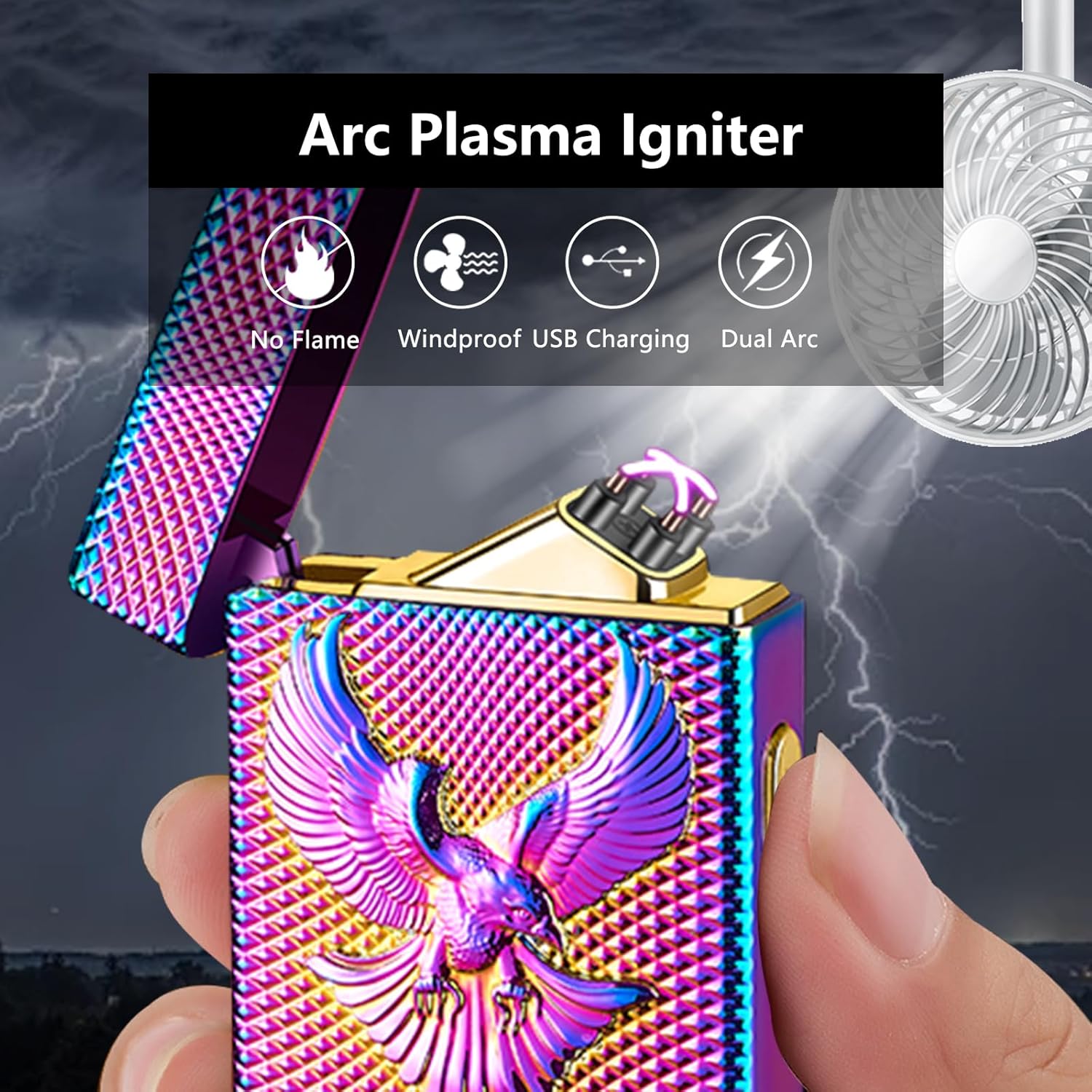 Electric Lighter USB Rechargeable Lighter, Windproof Plasma Dual Arc Lighters, Flameless Cool Clock Lighters with LED Battery Indication for Candles, Incense Stick, Outdoor Use (Magic, Eagle)