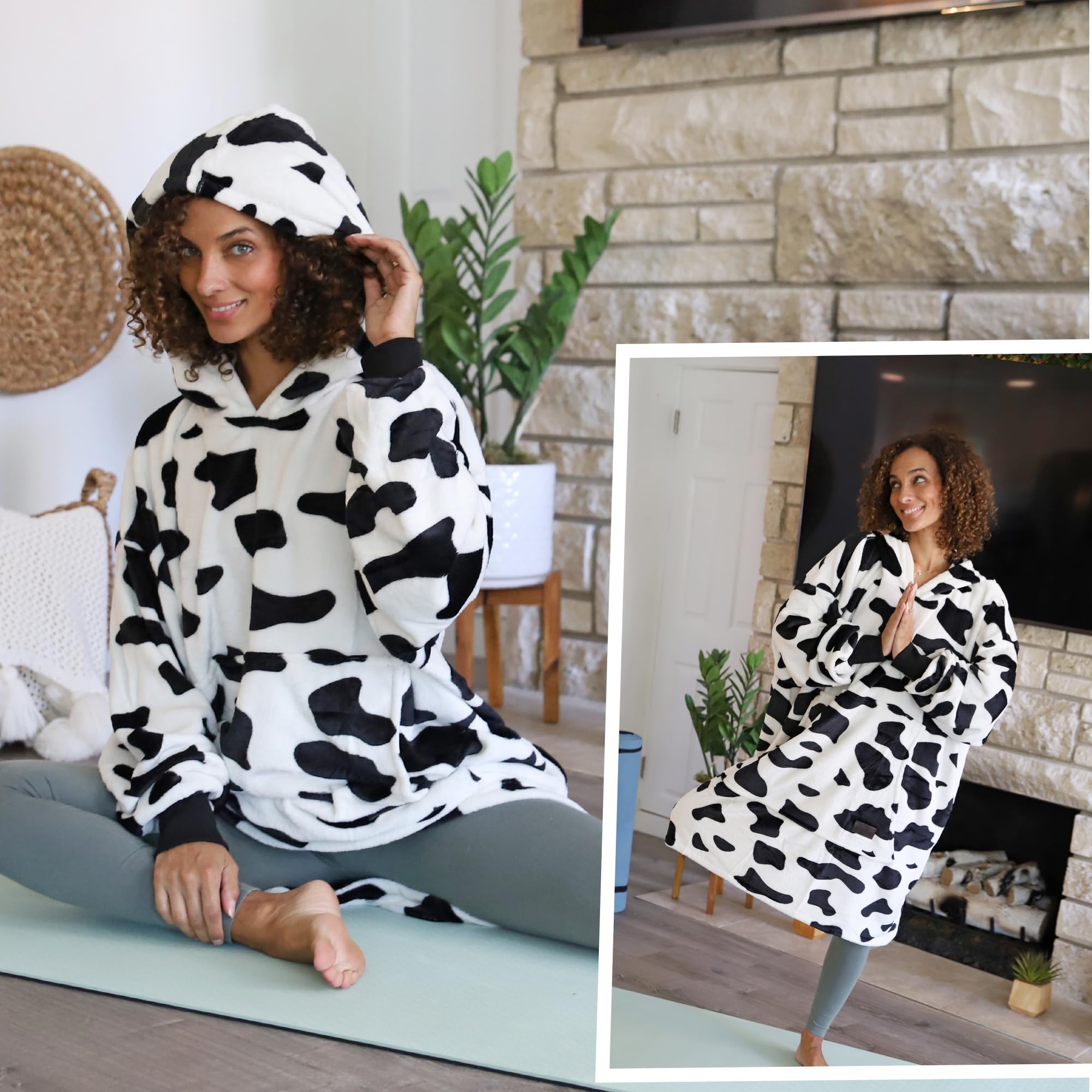 Catalonia Classy Sudadera con Capucha Grande de Forro Polar para Mujeres y Hombres, cálida y portátil, con Capucha y Bolsillo Frontal, Estampado de Vaca