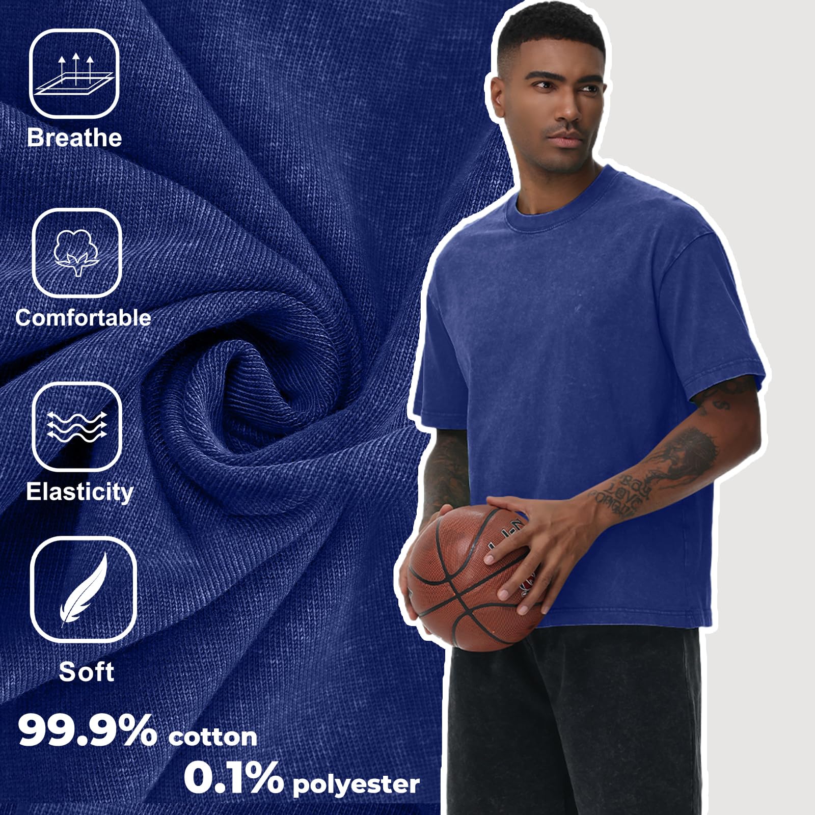 Camisetas de algodón para hombre, extragrandes, unisex, manga corta, informales, holgadas, lavables, lisas, básicas, A-azul, L