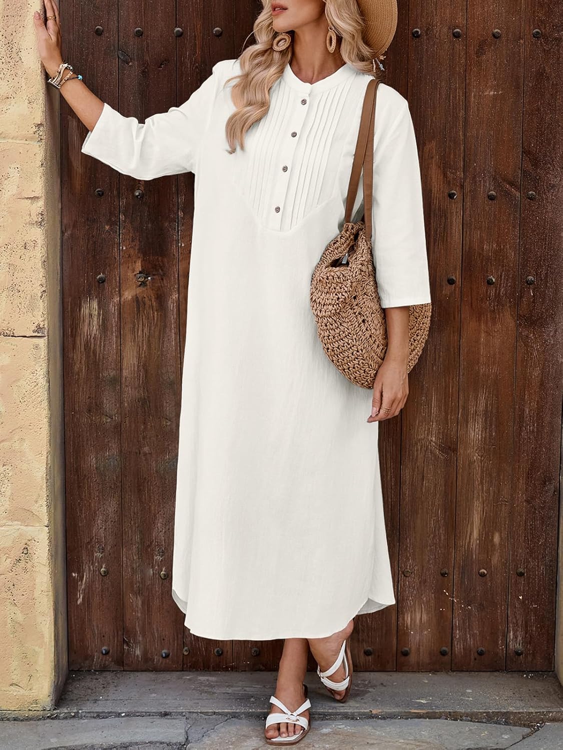 Celmia Autumn Solid Loose Long Maxi Dress Cotton Caftan - Image 5