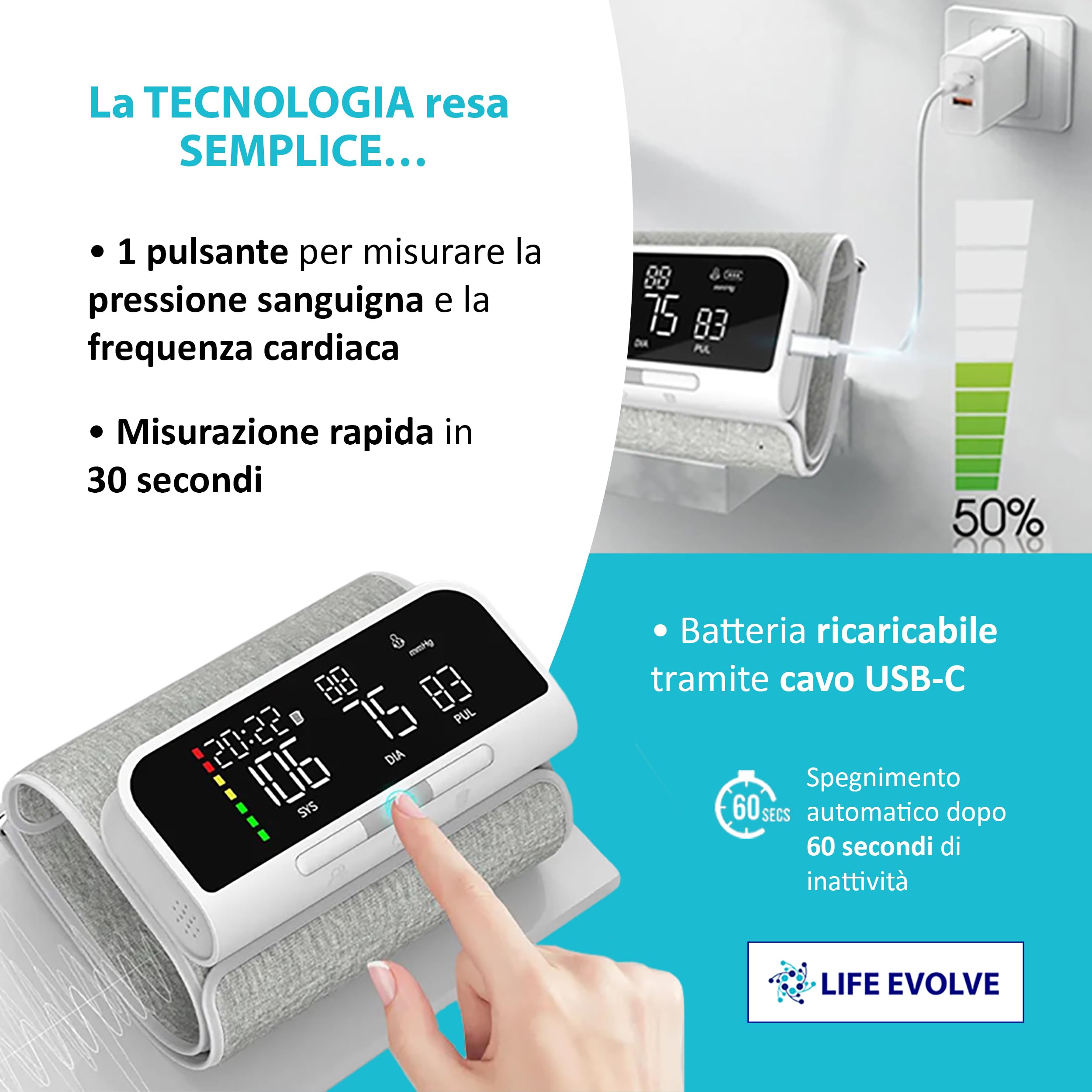 33A Tensiomètre de bras électronique. Tensiomètre bras professionnel, intelligent, brassard tout-en-un. Surveillance de tension artérielle et fréquence cardiaque.