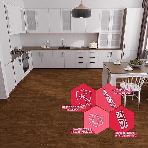 Miniatura 2 de BaseCore HEX - Revestimiento de piso hexagonal de vinilo de 5.75 pulgadas, autoadhesivo, texturizado, estilo moderno para despegar y pegar, apto