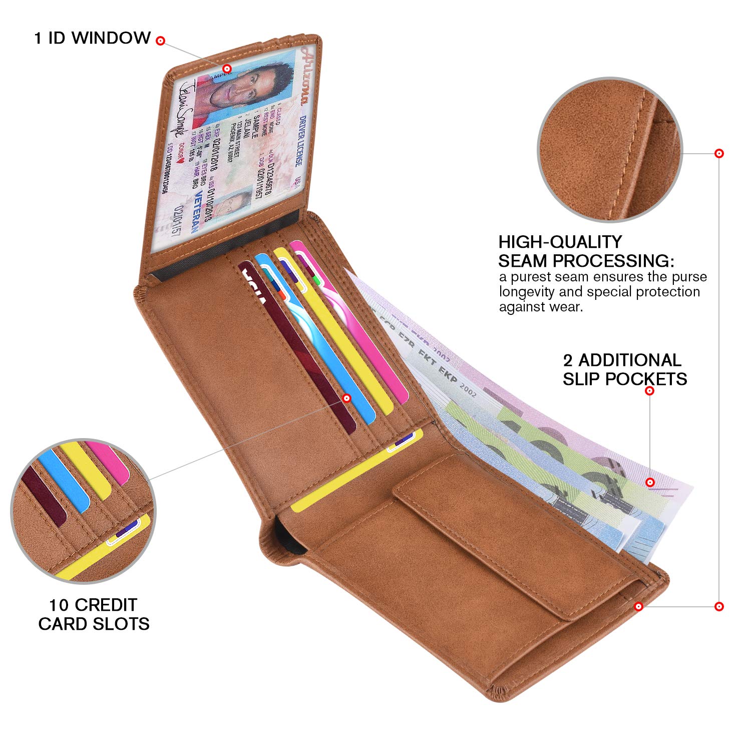 Wallets Mens Leather RFID Blocking Slim Wallet with 10 Credit Card, 2