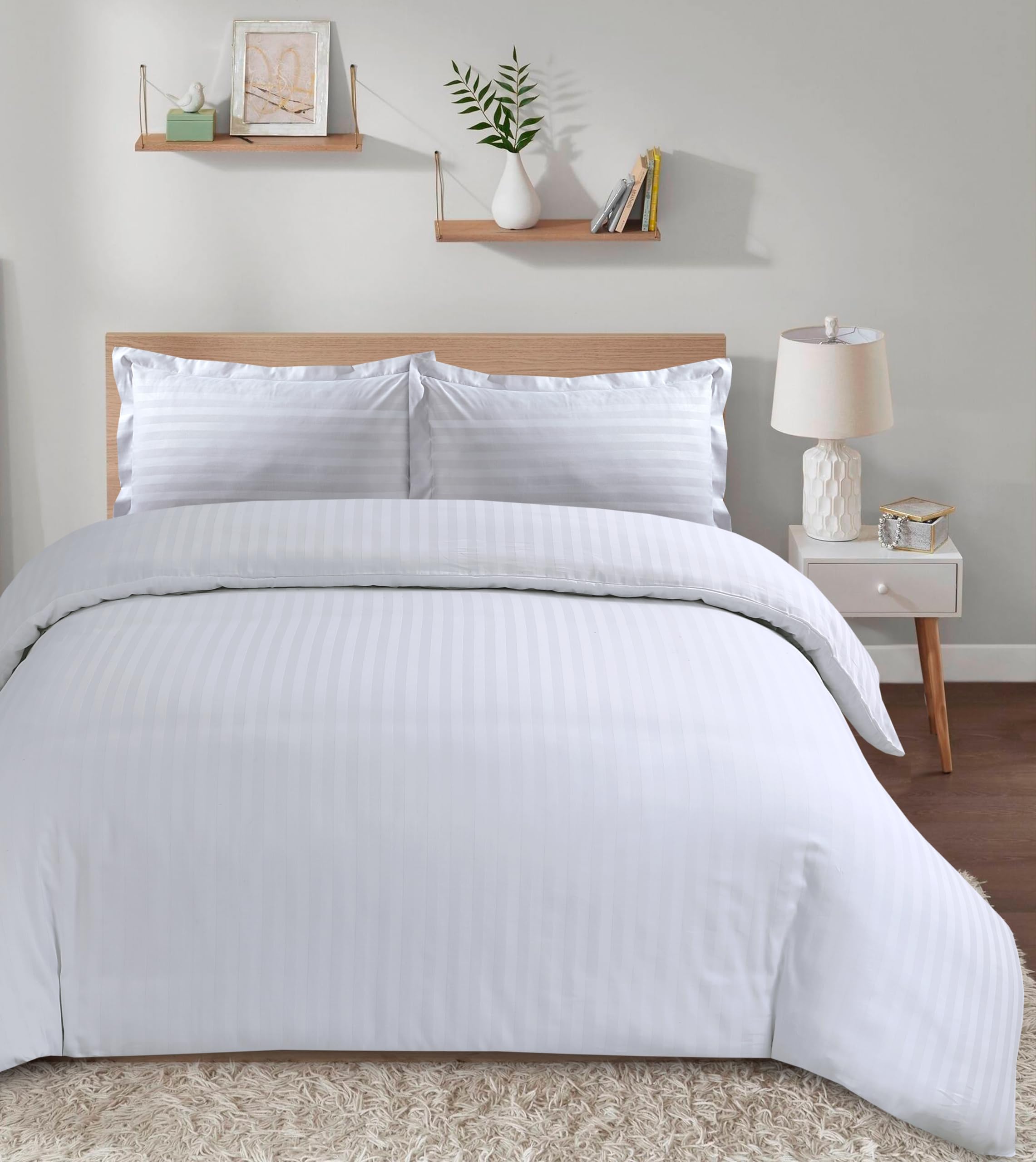 Casabel Set Biancheria Da Letto In Raso Makò – Righe, 100% Cotone, 220 Fili – Copripiumino 155x220, Federa 80x80 (Grigio Argento)