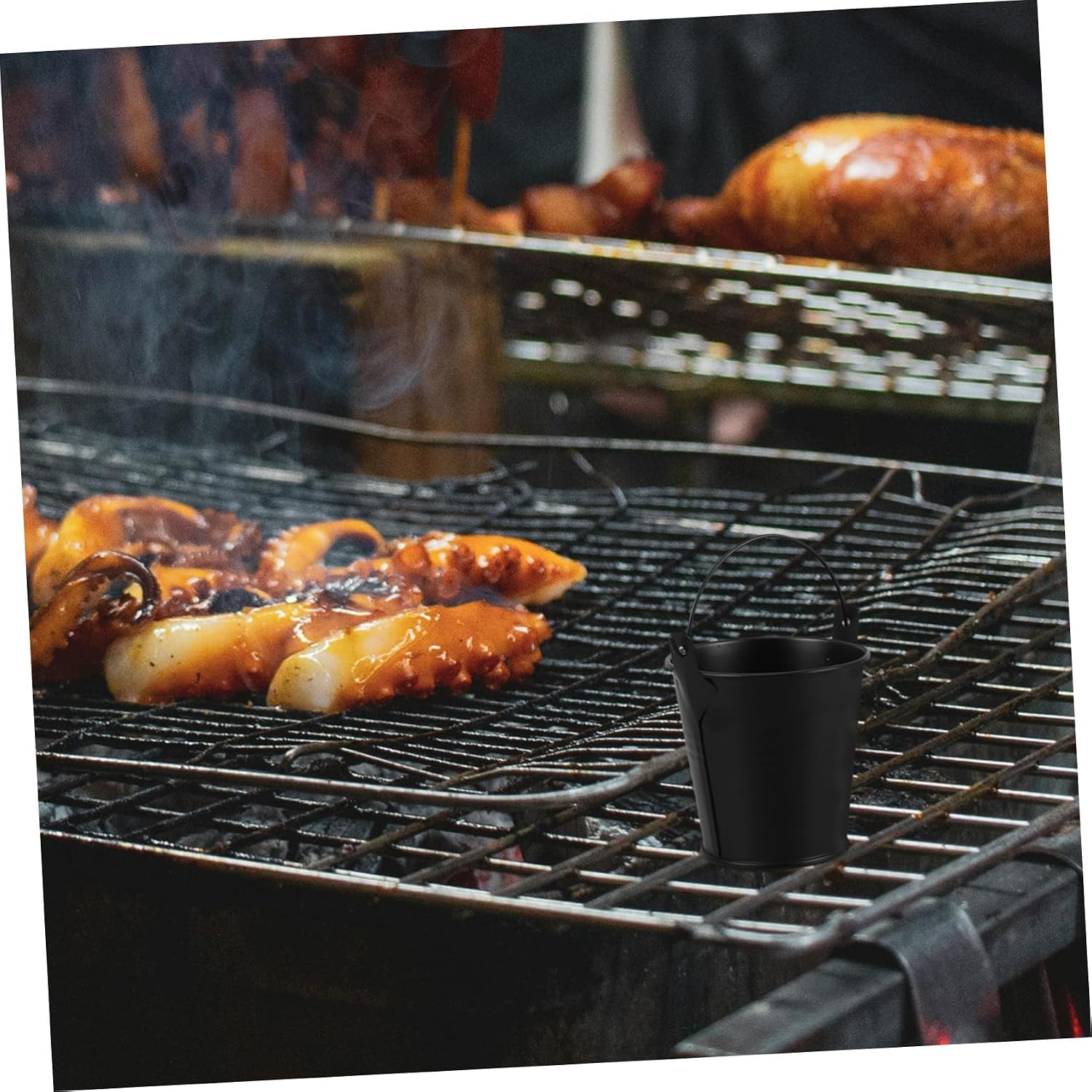 balacoo 5pcs Barbecue Grill Accessory Iron Bucket for Grease Collection Space Saving Drip Barrel for Outdoor Cooking image 5