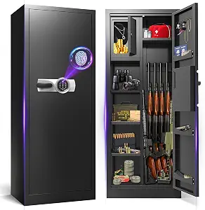 12-16 Gun Capacity Biometric Rifle Safe with Quick Access and Dual Alarm Modes